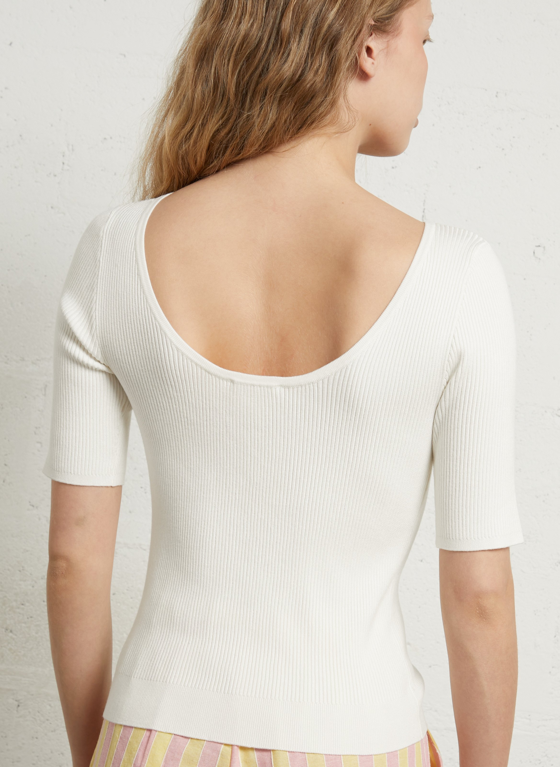 Fitted boat neck knit top MAISON 123 White