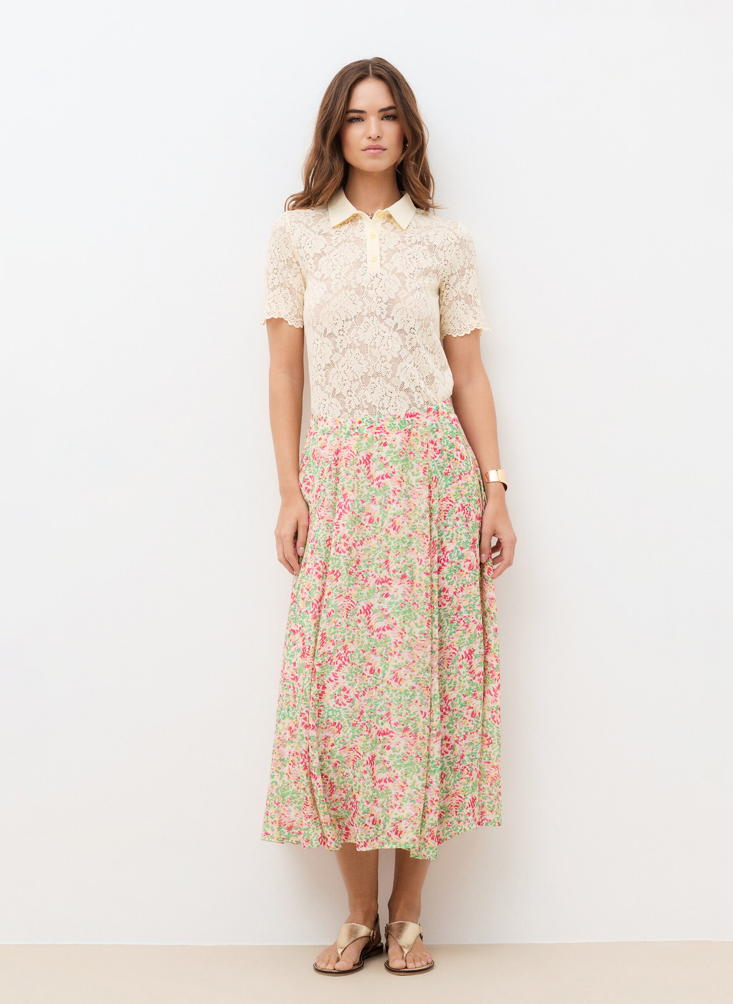 Fließender ausgestellter Rock mit Mustern CAROLL Grun