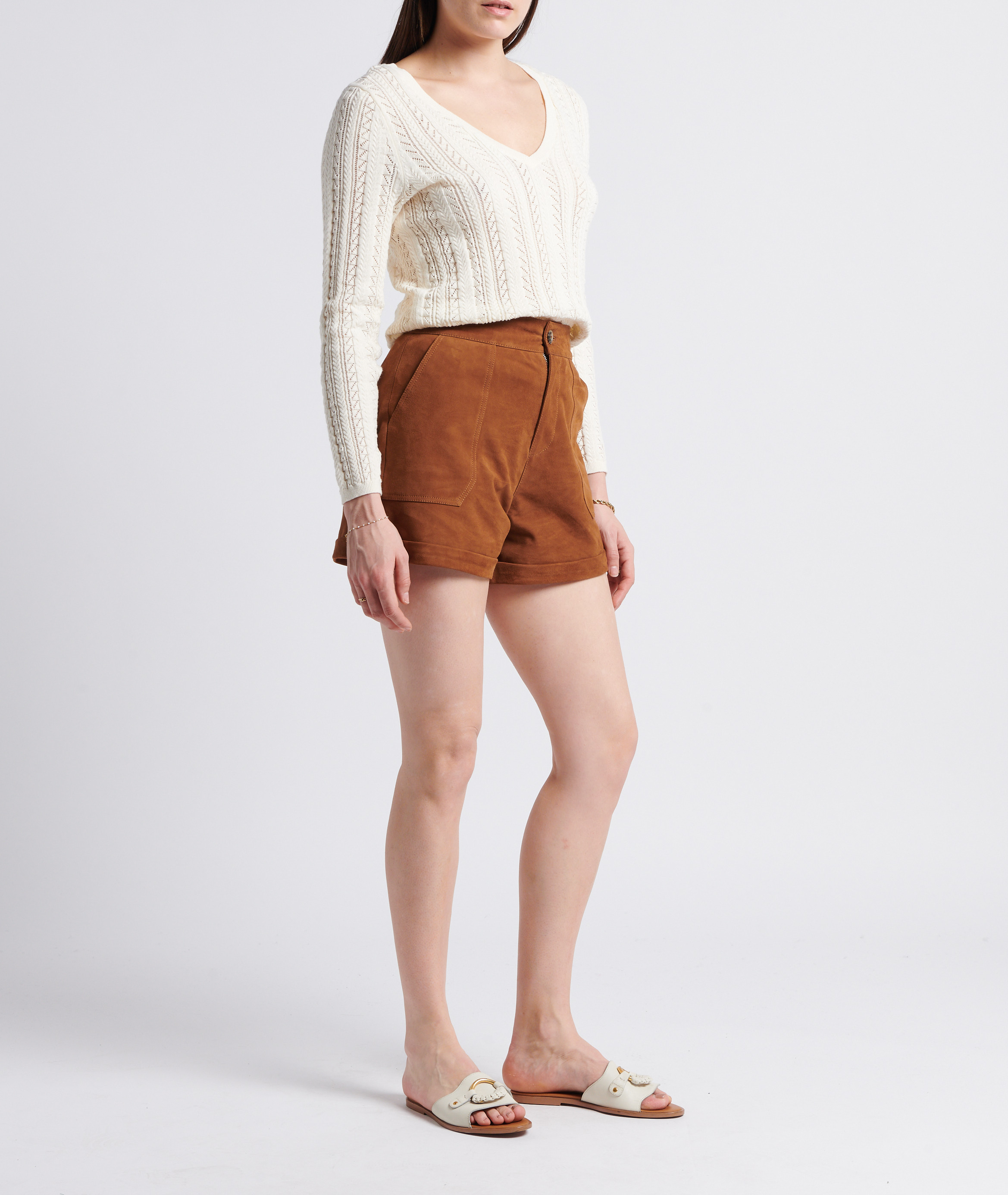 Straight-leg hemmed suede shorts LA PETITE ETOILE Brown
