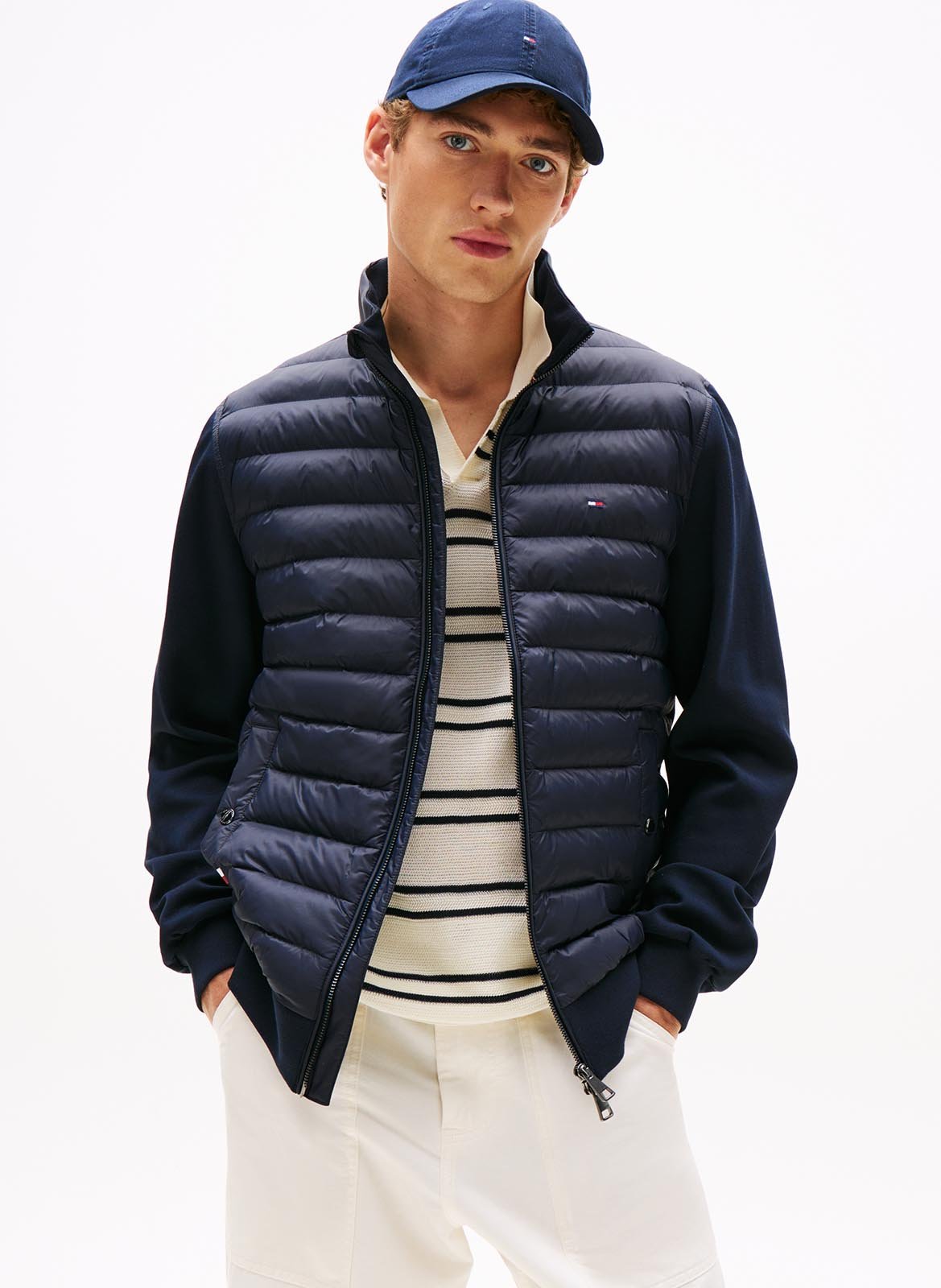 Straight cotton-blend high-neck jacket TOMMY HILFIGER Blue