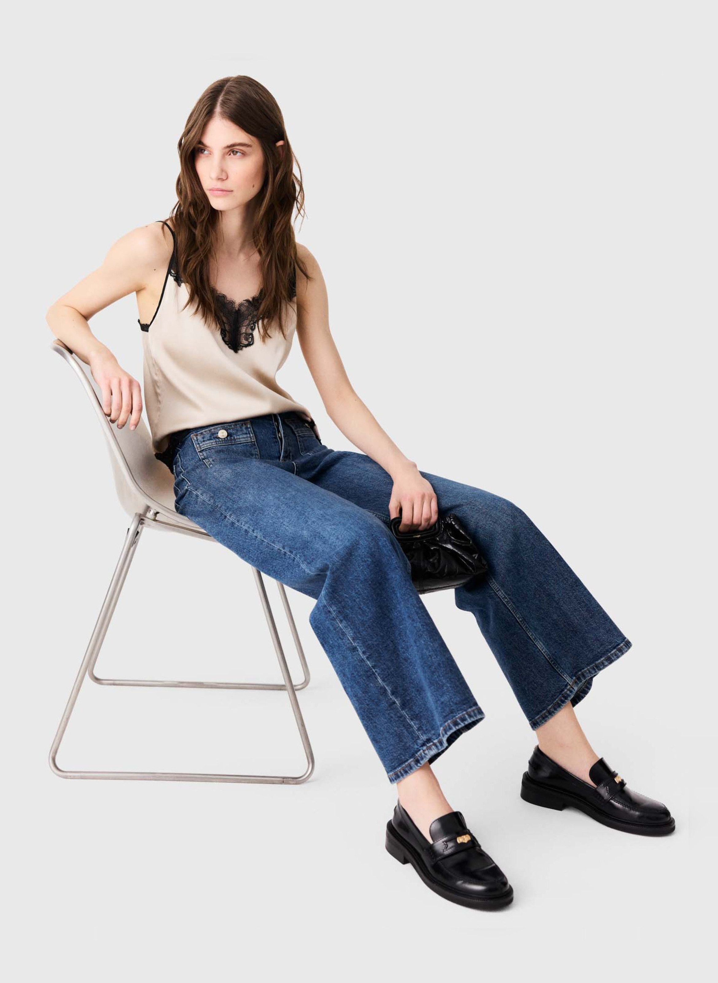 Kort donsjack met bontcapuchon MAJE Blauw