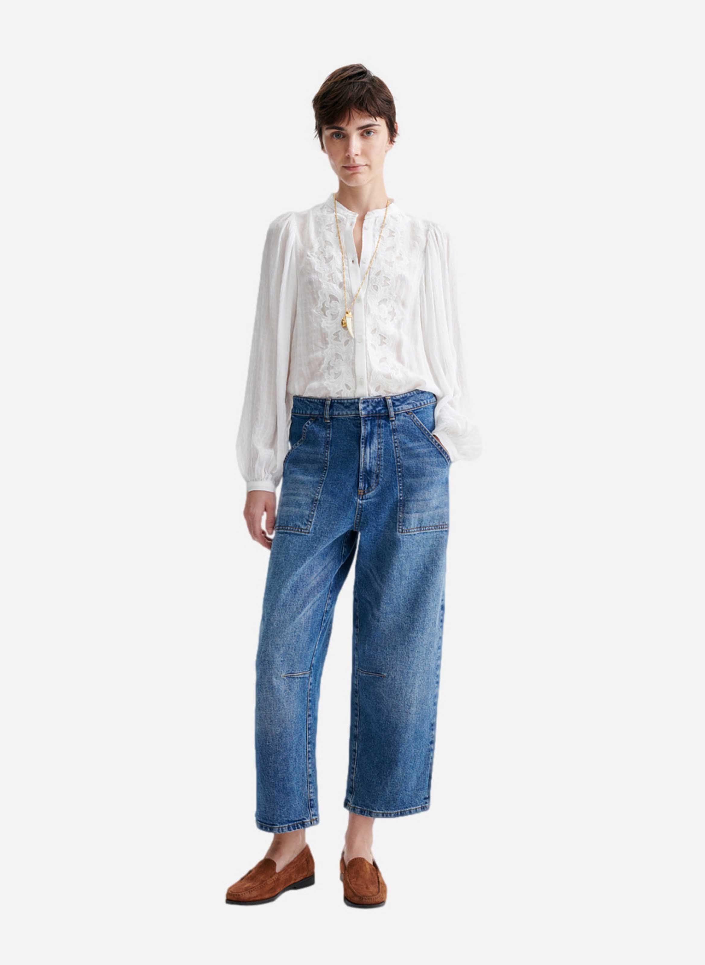 Jean cropped cargo en coton mélangé VANESSA BRUNO Bleu