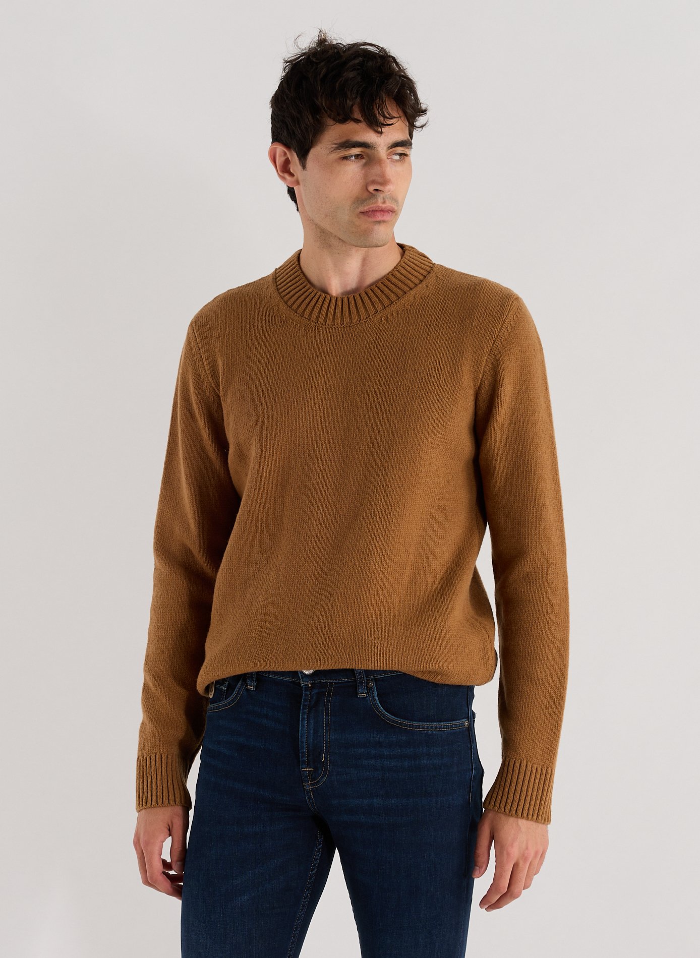 Pull efil côtelé à col rond en laine mélangée efil-o AU PRINTEMPS PARIS Marron