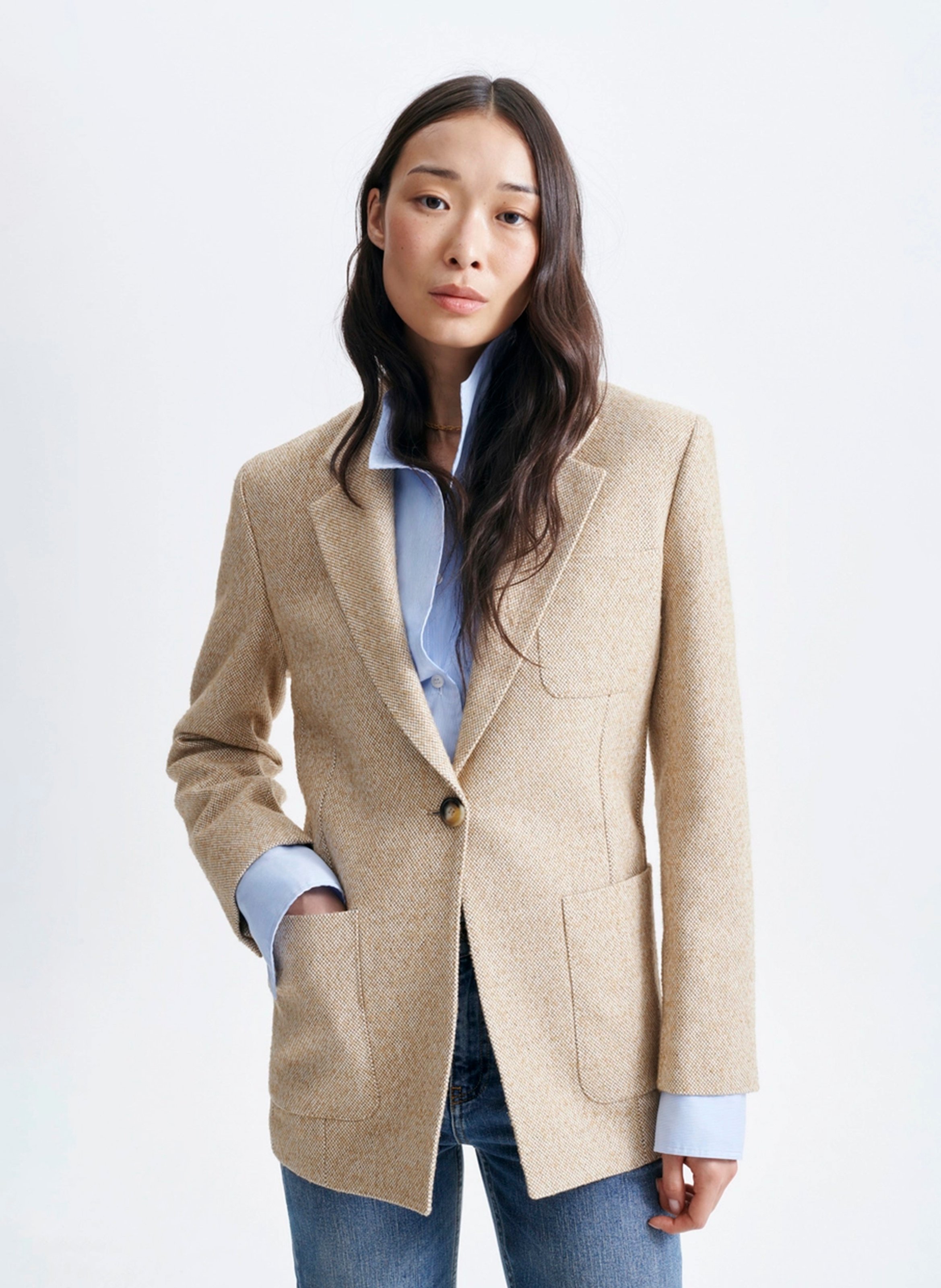 Chaqueta recta estampada de mezcla de algodón con cuello clásico VANESSA BRUNO Marron
