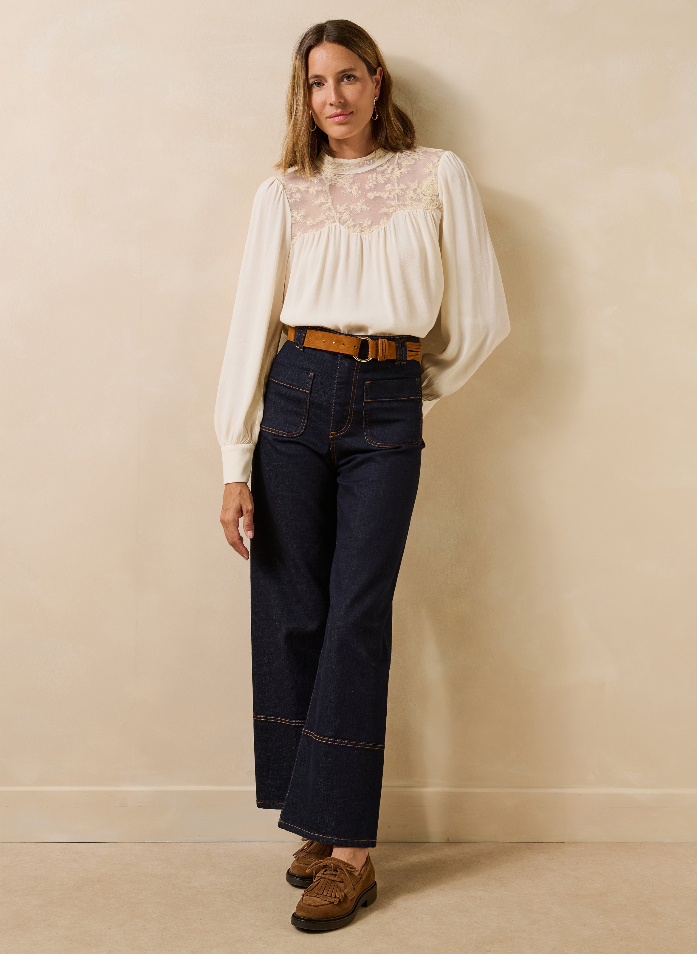 Long-sleeved lace shirt LA FEE MARABOUTEE White