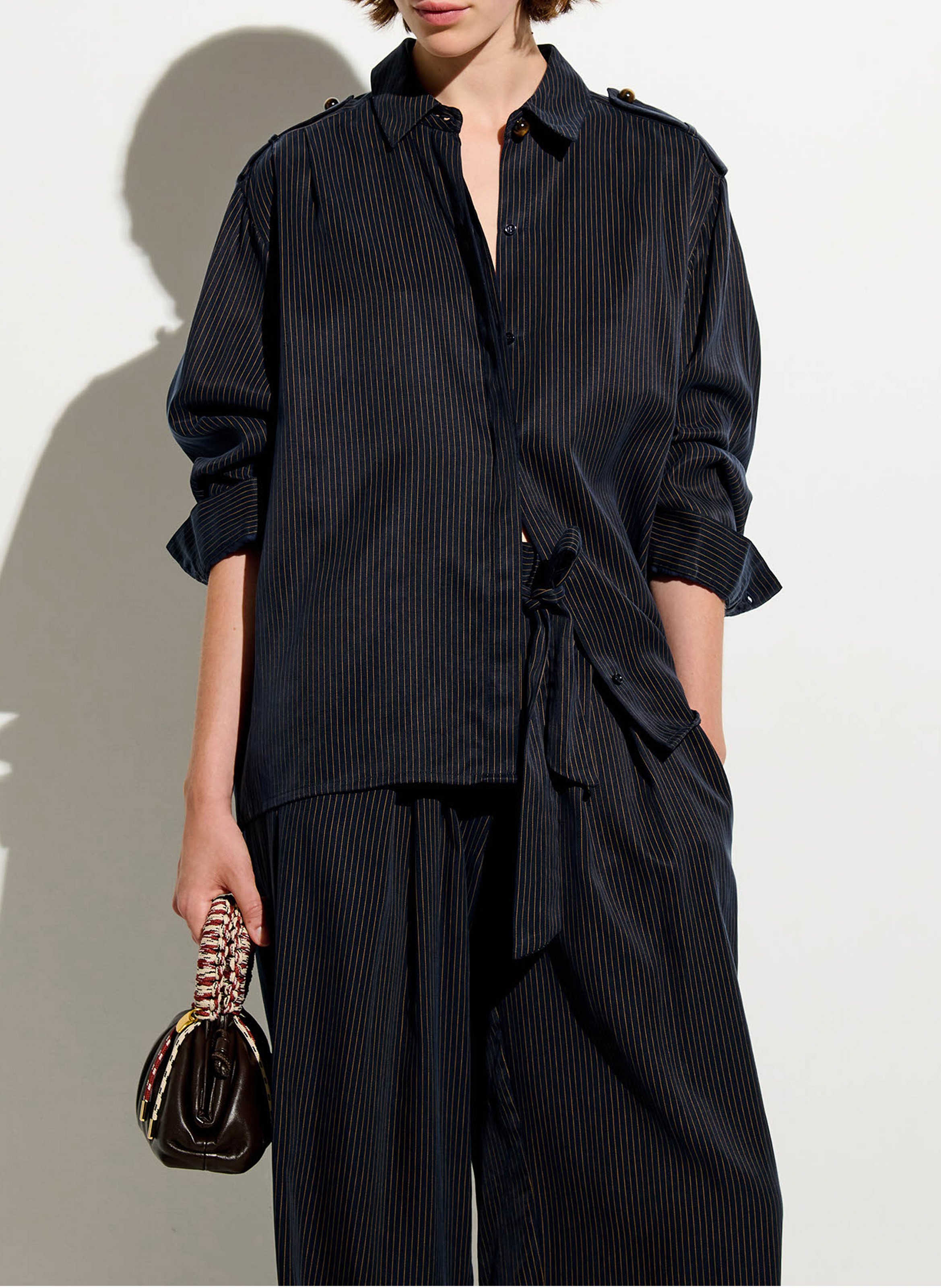 Oversized button-up shirt with stripes SESSUN Blue
