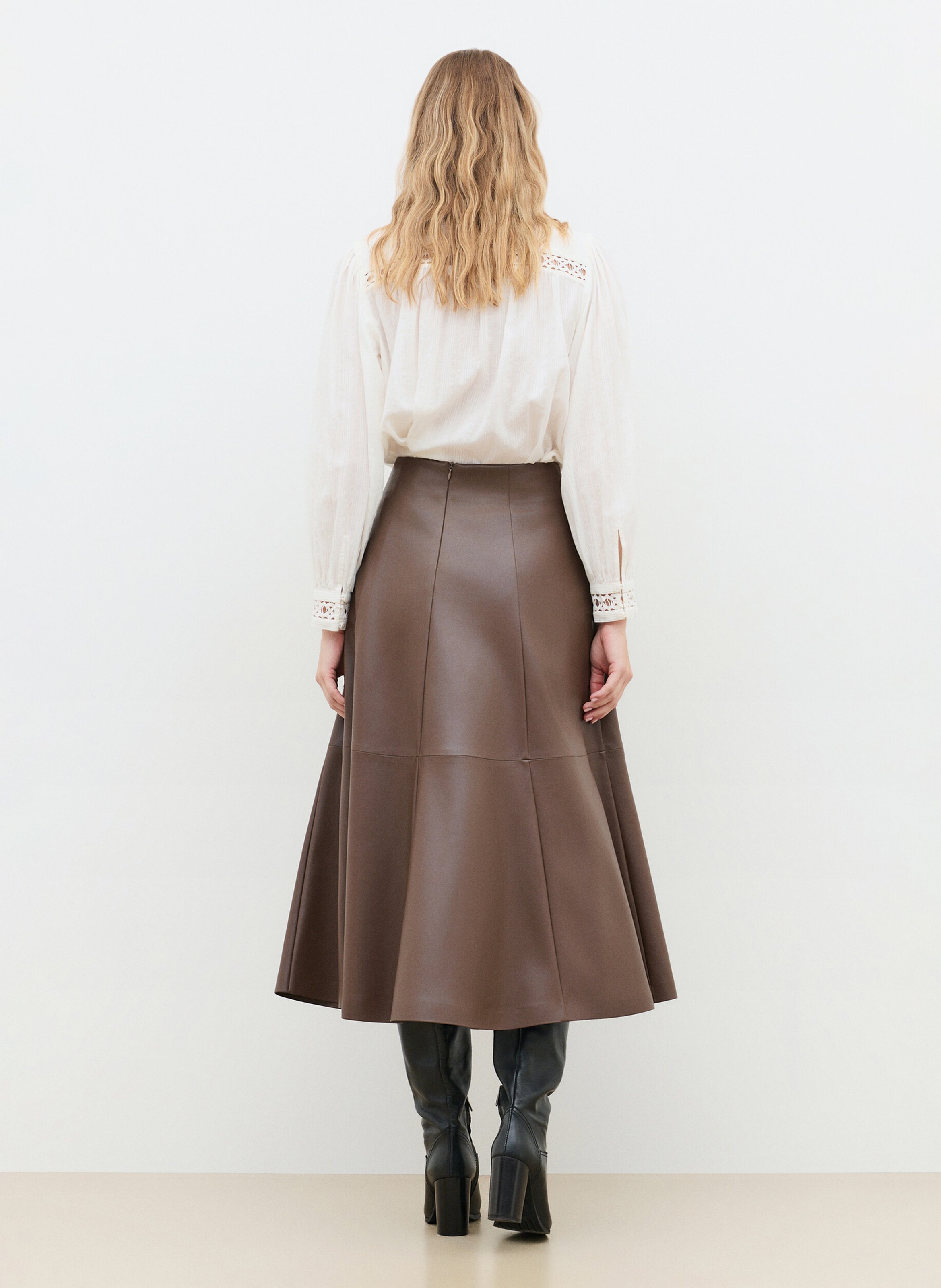 Flared midi skirt CAROLL Brown
