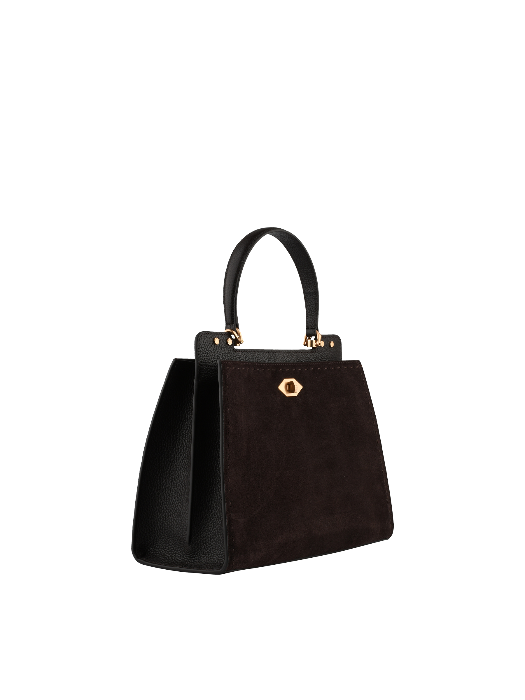Cowhide leather handbag with a suede-effect finish POURCHET Brown