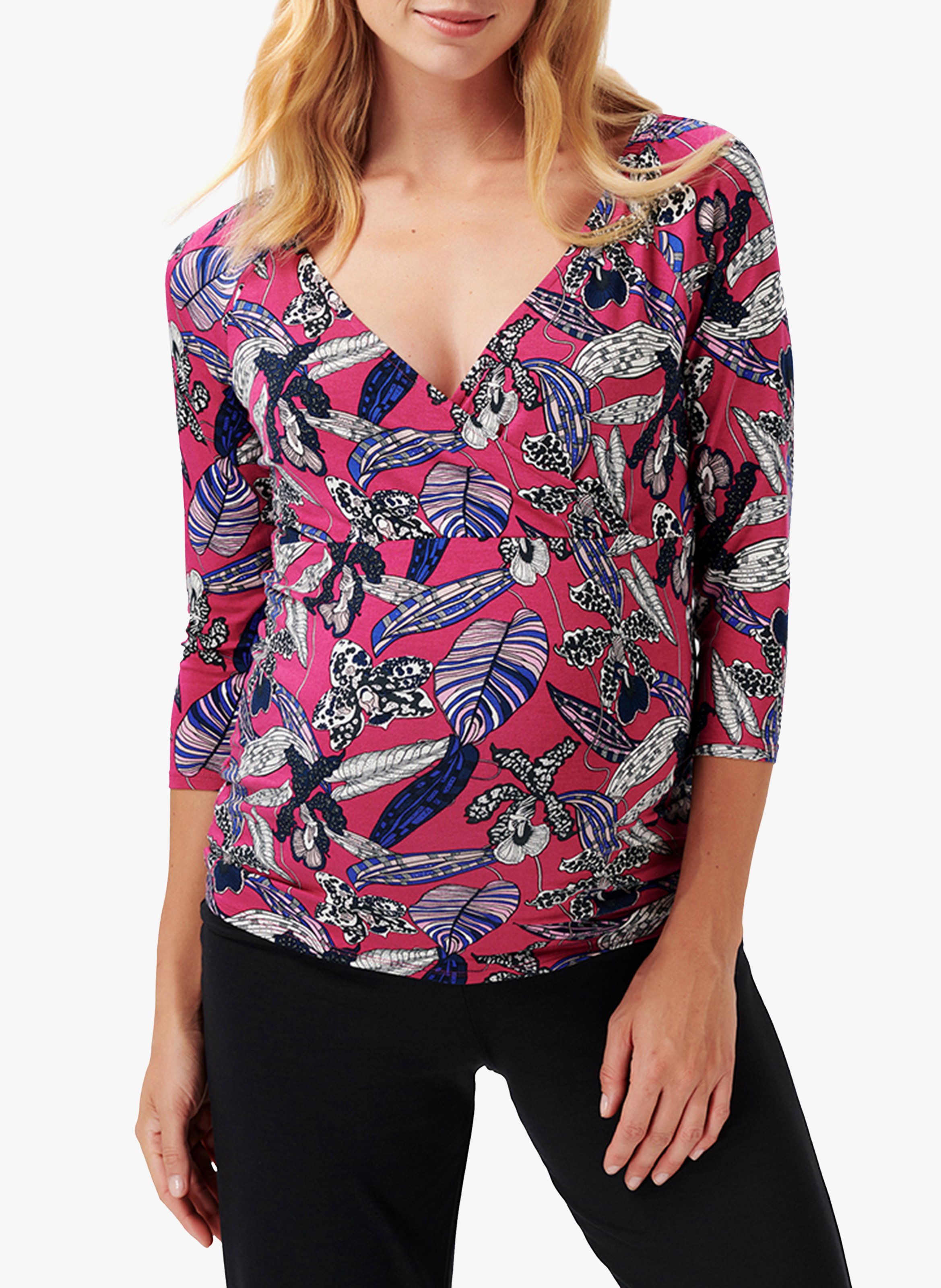 Top col V en viscose imprimée NOPPIES Rose