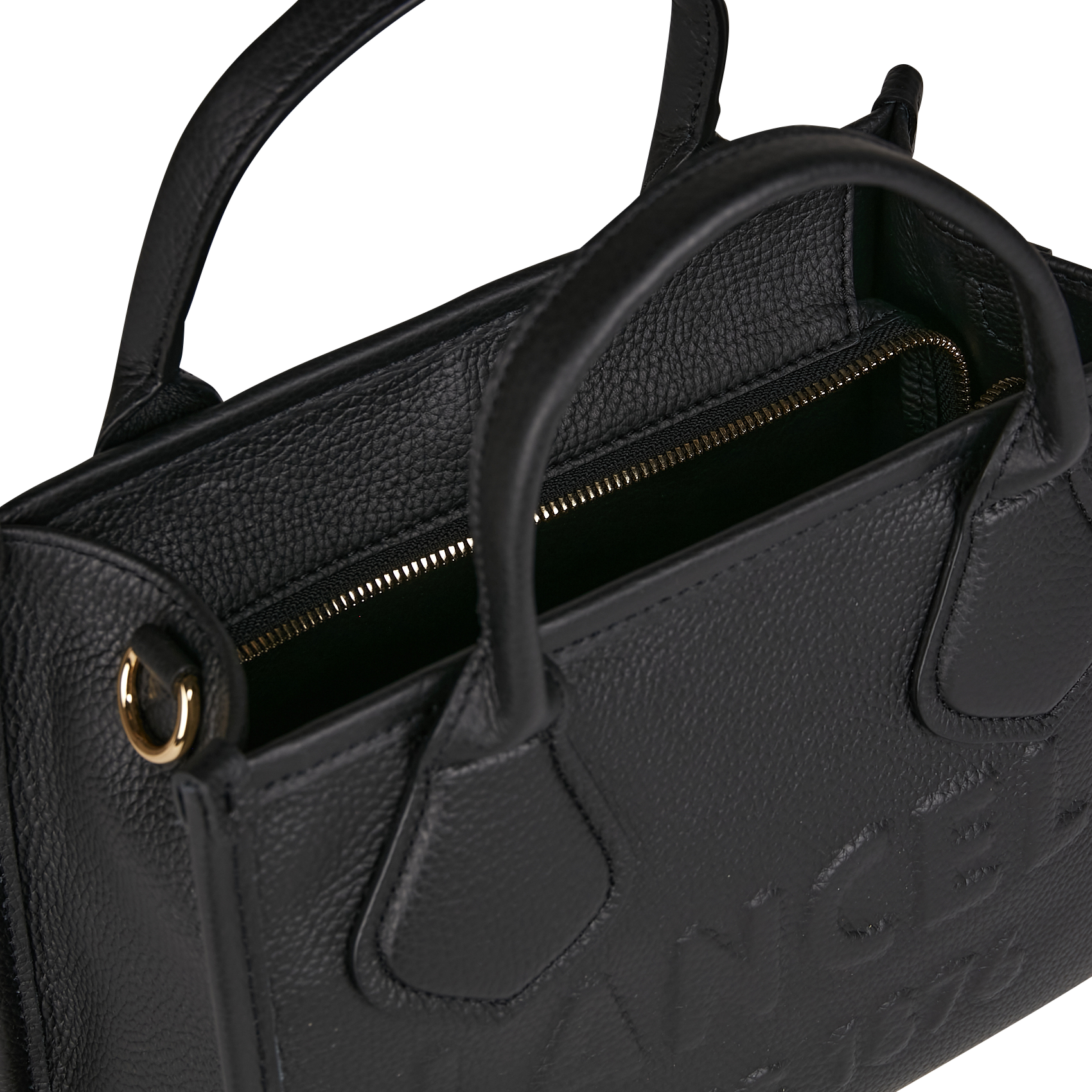 Sac porté main à logo débossé en cuir grainé LANCEL Noir