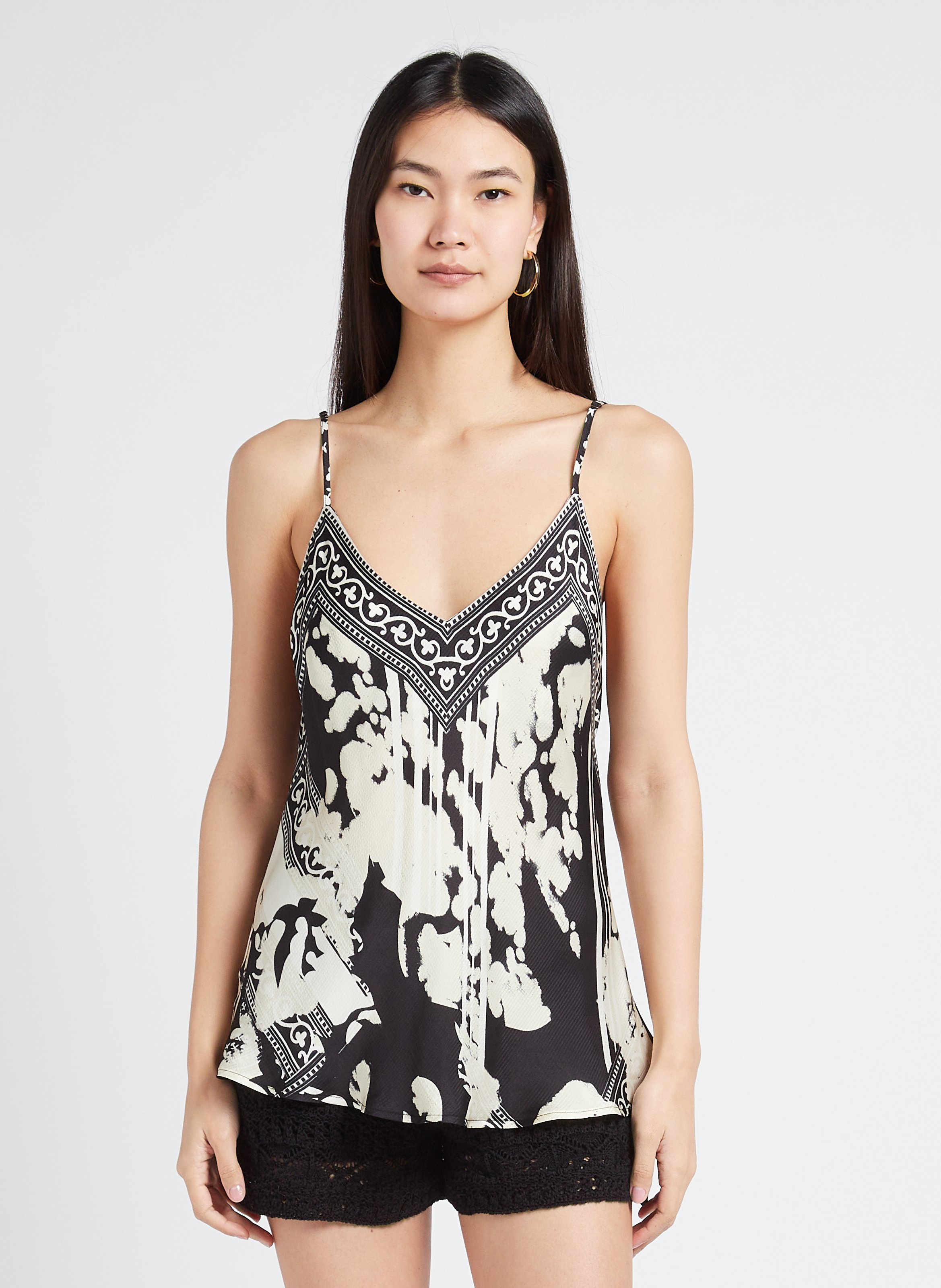 Printed V-neck top with fines straps MES DEMOISELLES