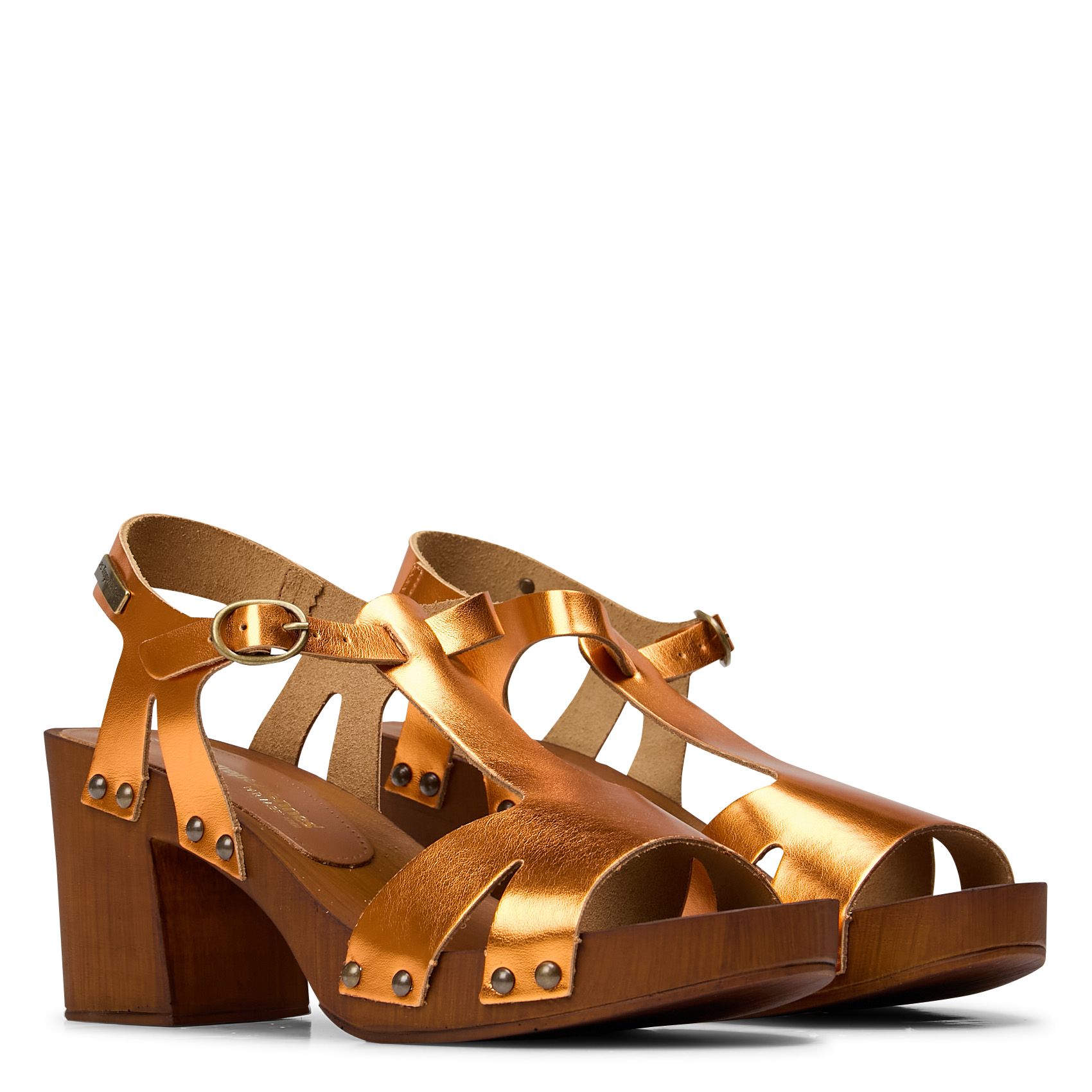 Sandales à talon en cuir métallisé LES TROPEZIENNES PAR M.BELARBI Orange