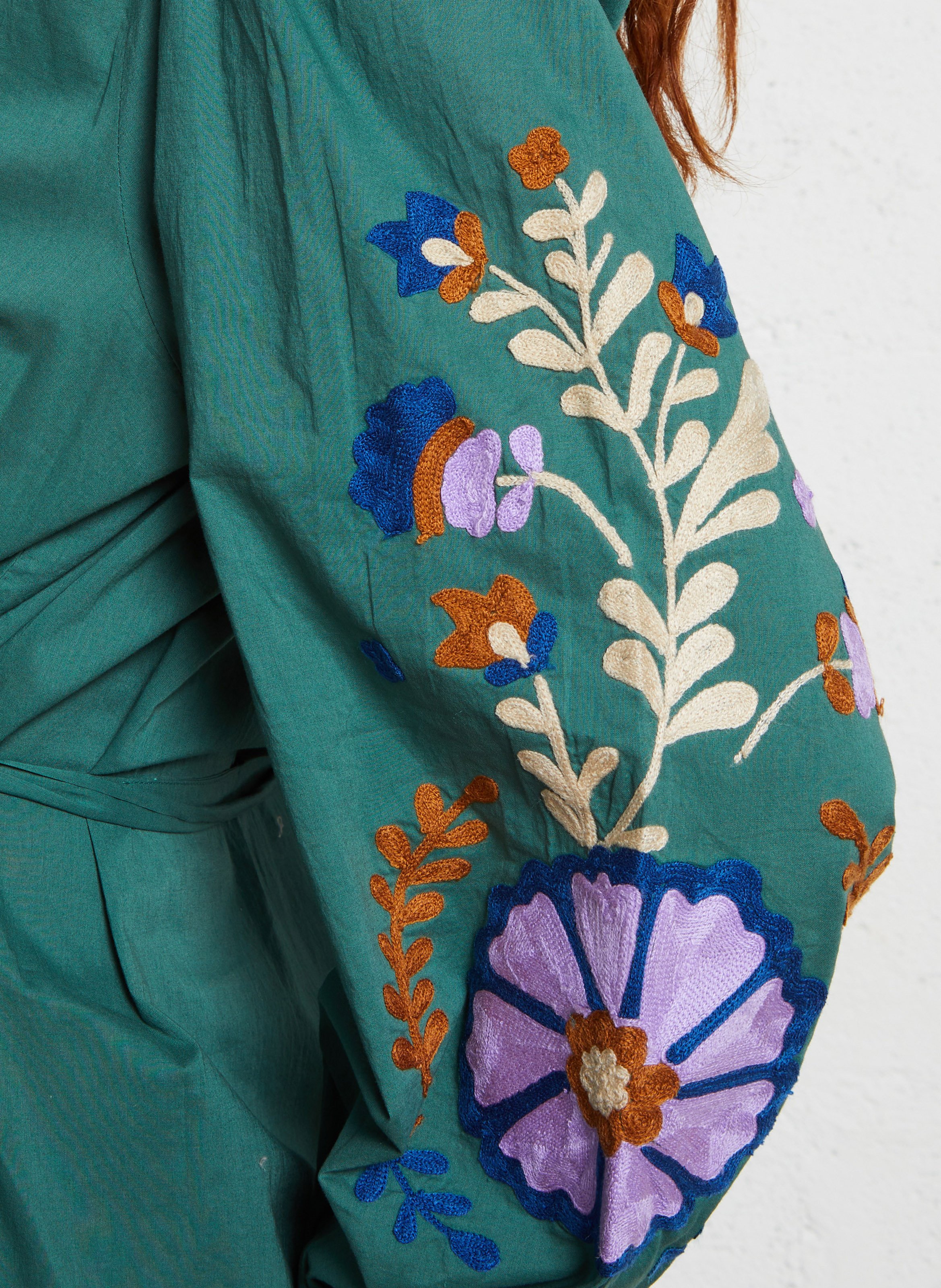 V-neck organic cotton midi dress Green