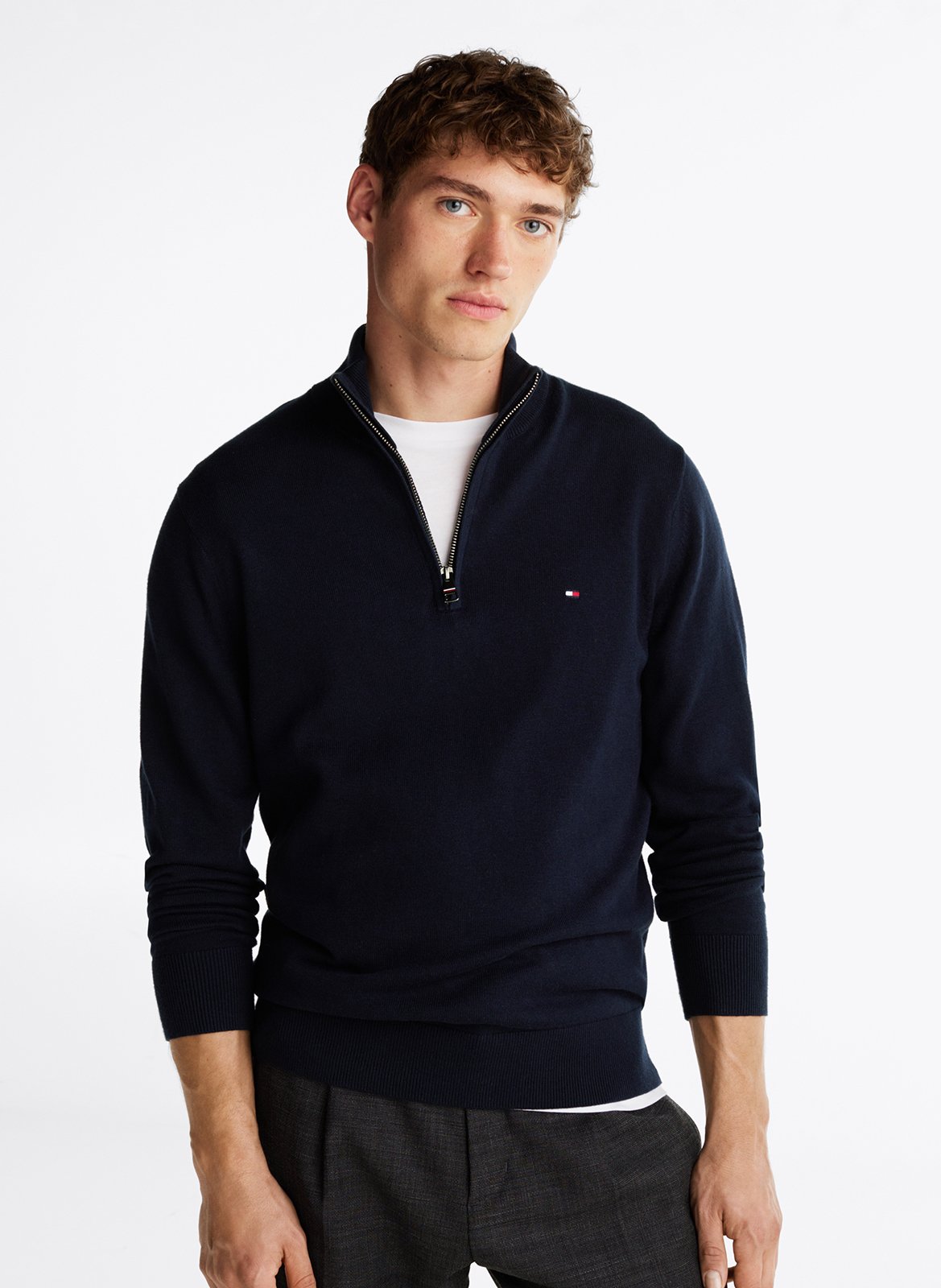 Regular-fit organic cotton and cashmere sweater with high neck TOMMY HILFIGER Blue