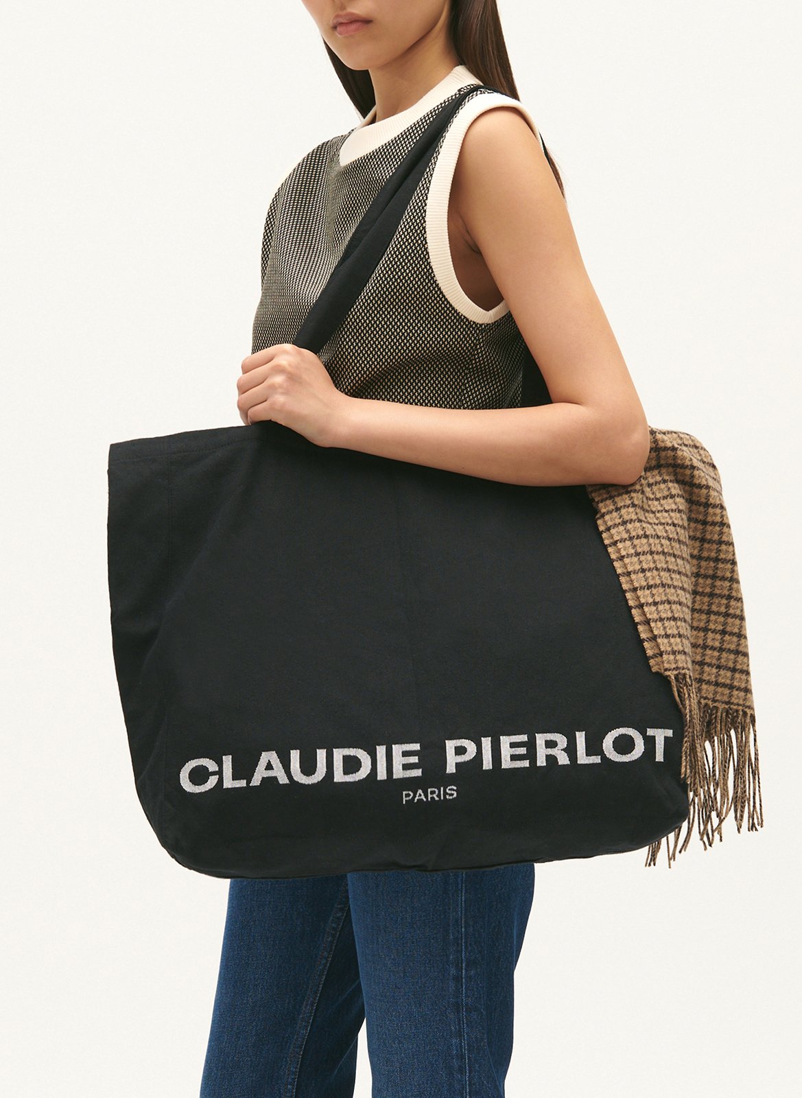 Recycled cotton tote bag Noir Claudie pierlot Women Place des