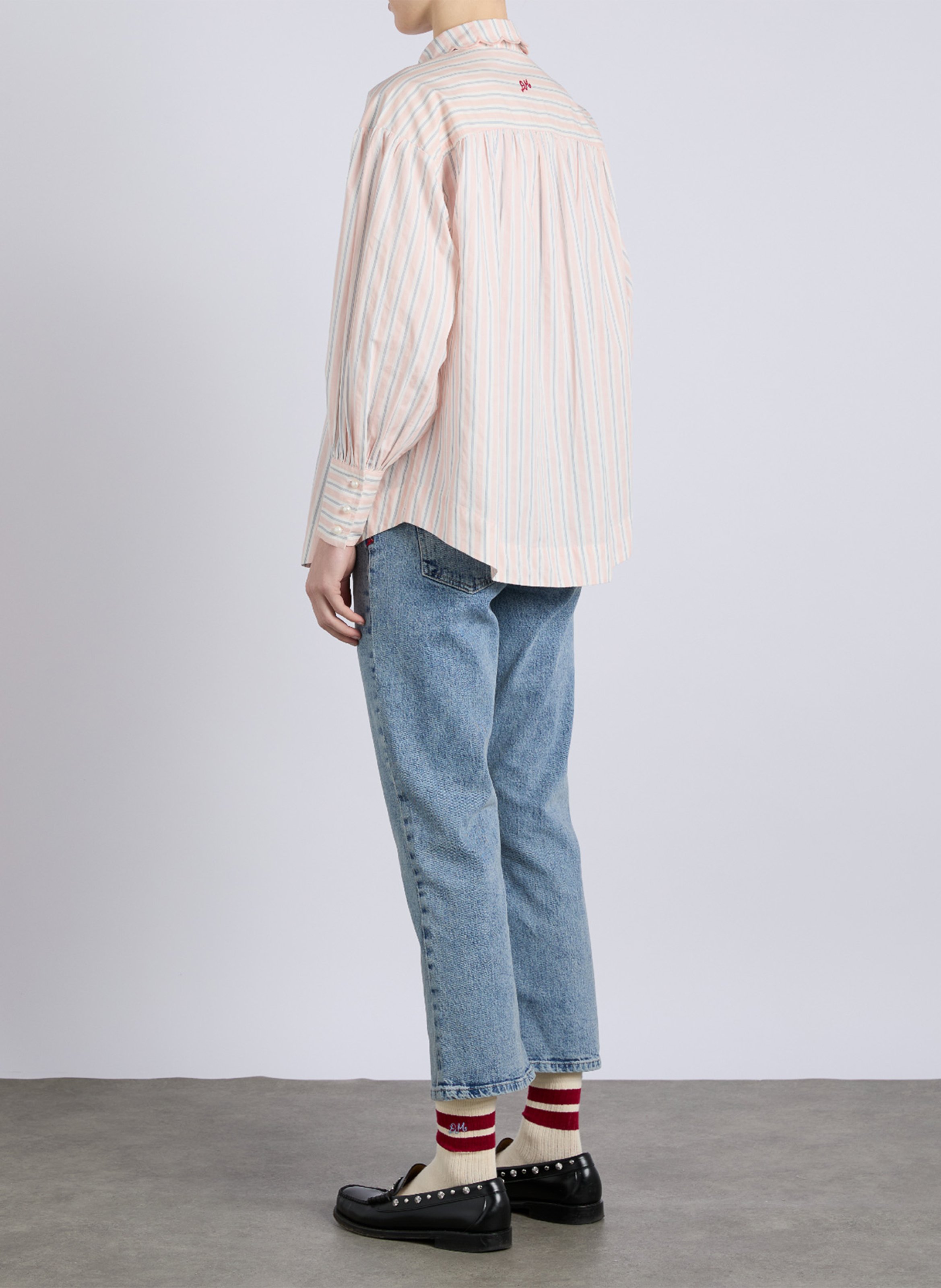 Wijd gestreept overhemd met feston details Oranje