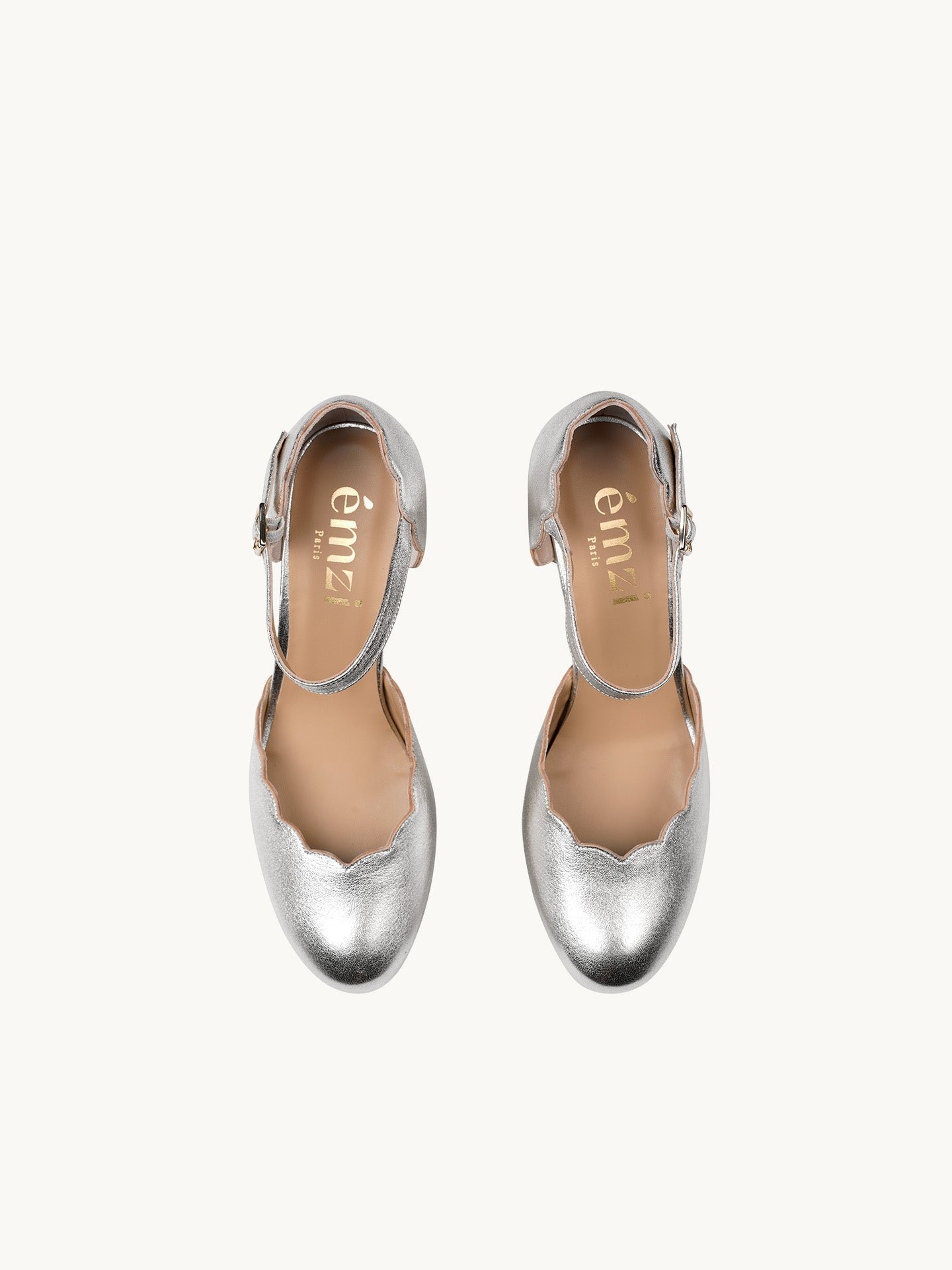 Heeled metallic leather Mary Janes EMZI PARIS Silver