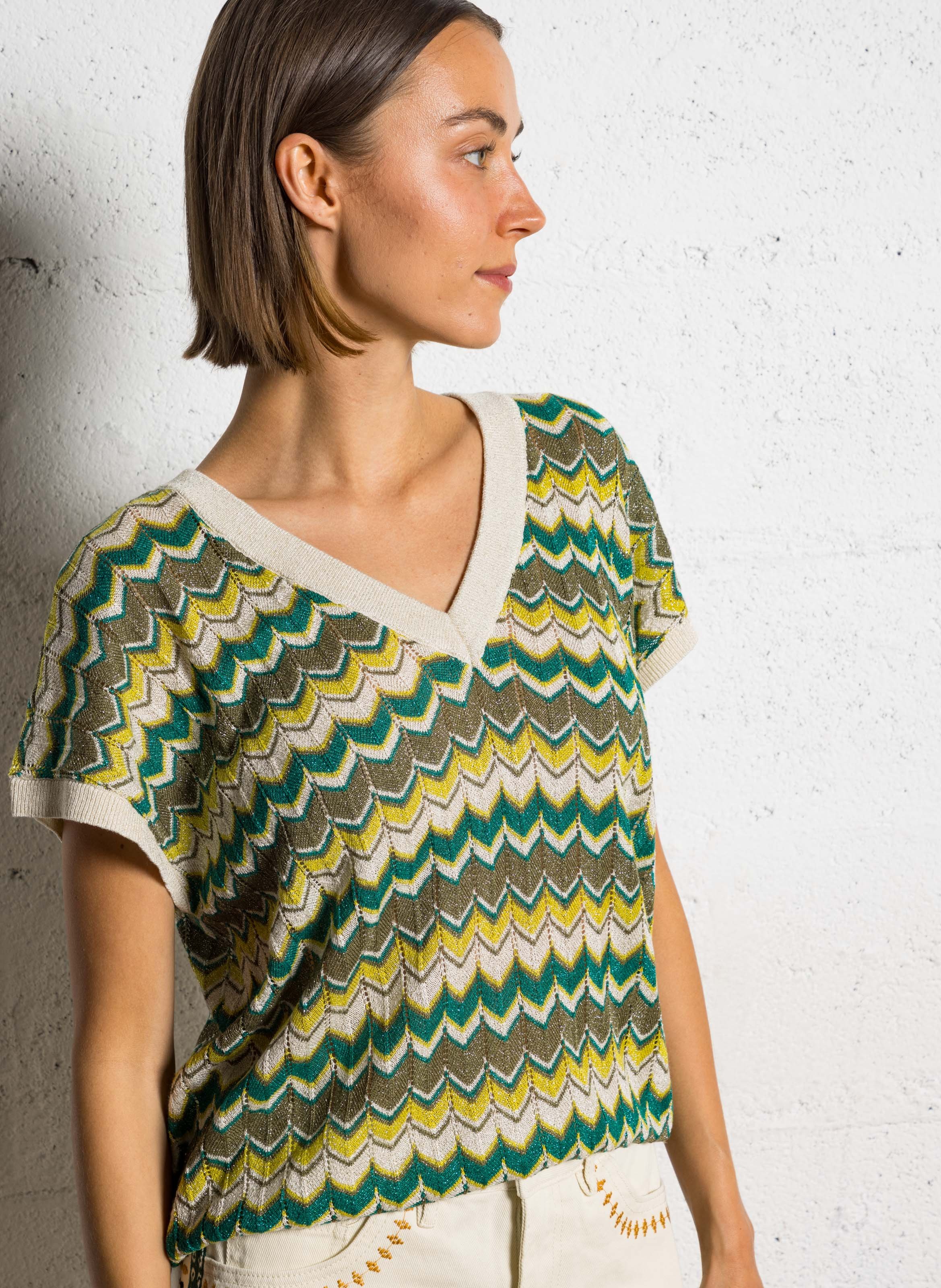Short-sleeve top with patterns VILA Green