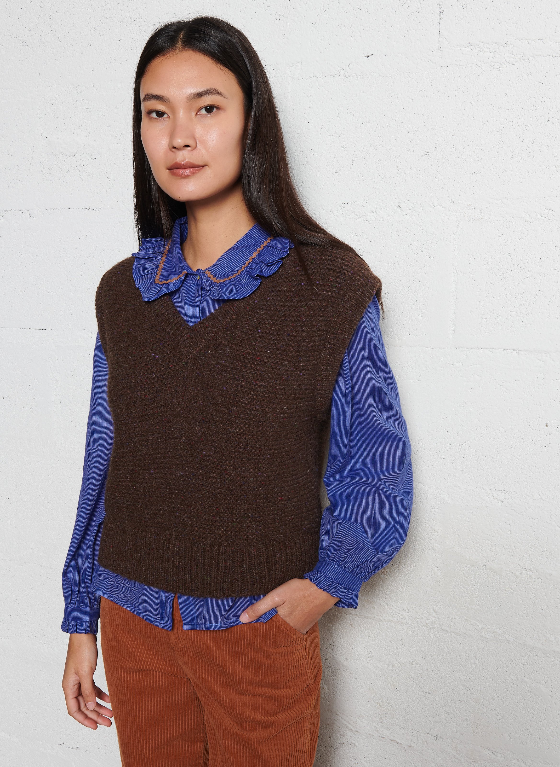 Pullunder aus Wollmix mit V-Ausschnitt EMILE ET IDA Braun