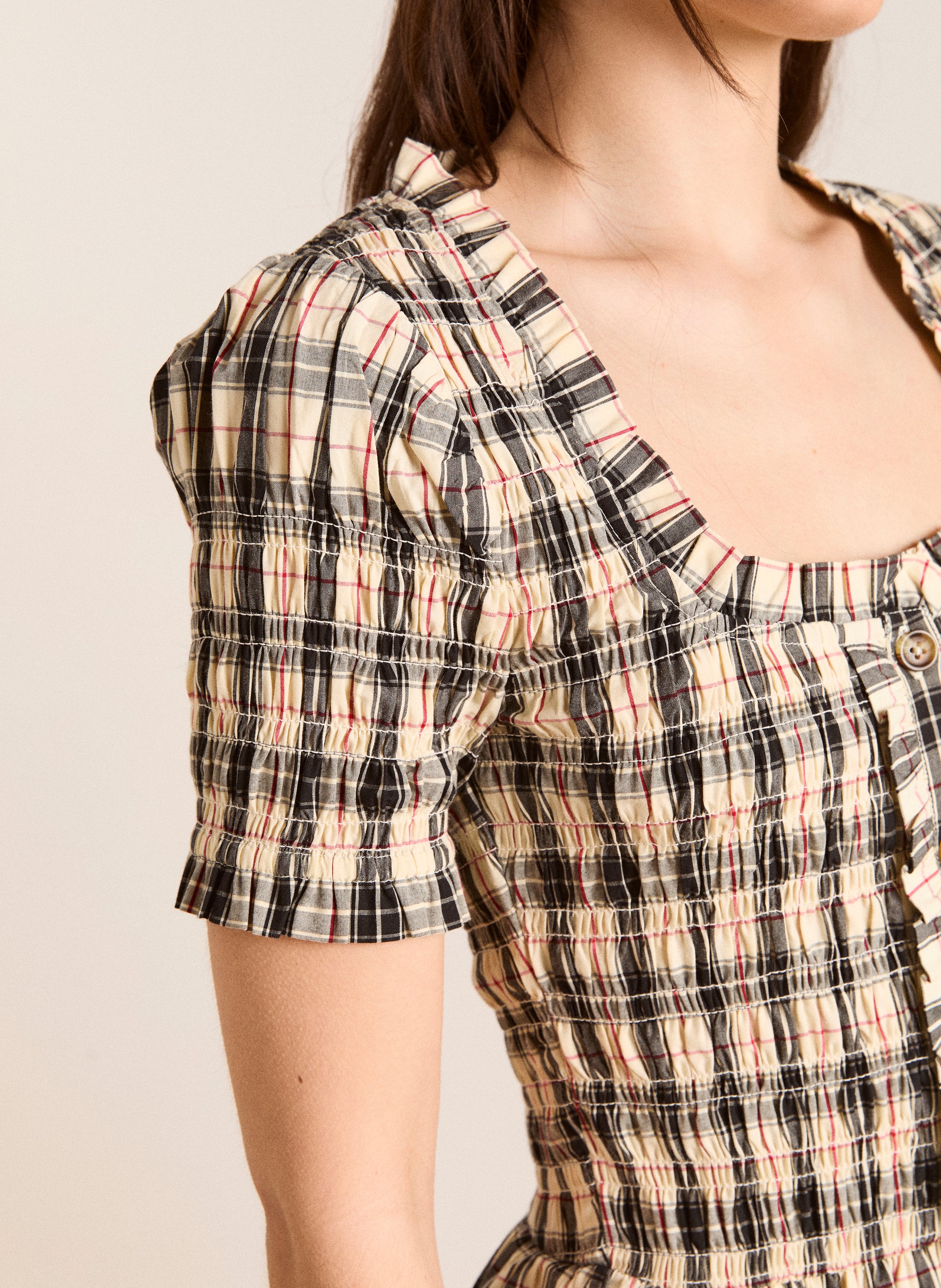 Fitted short dress with square neckline in organic cotton DAMSON MADDER Yellow