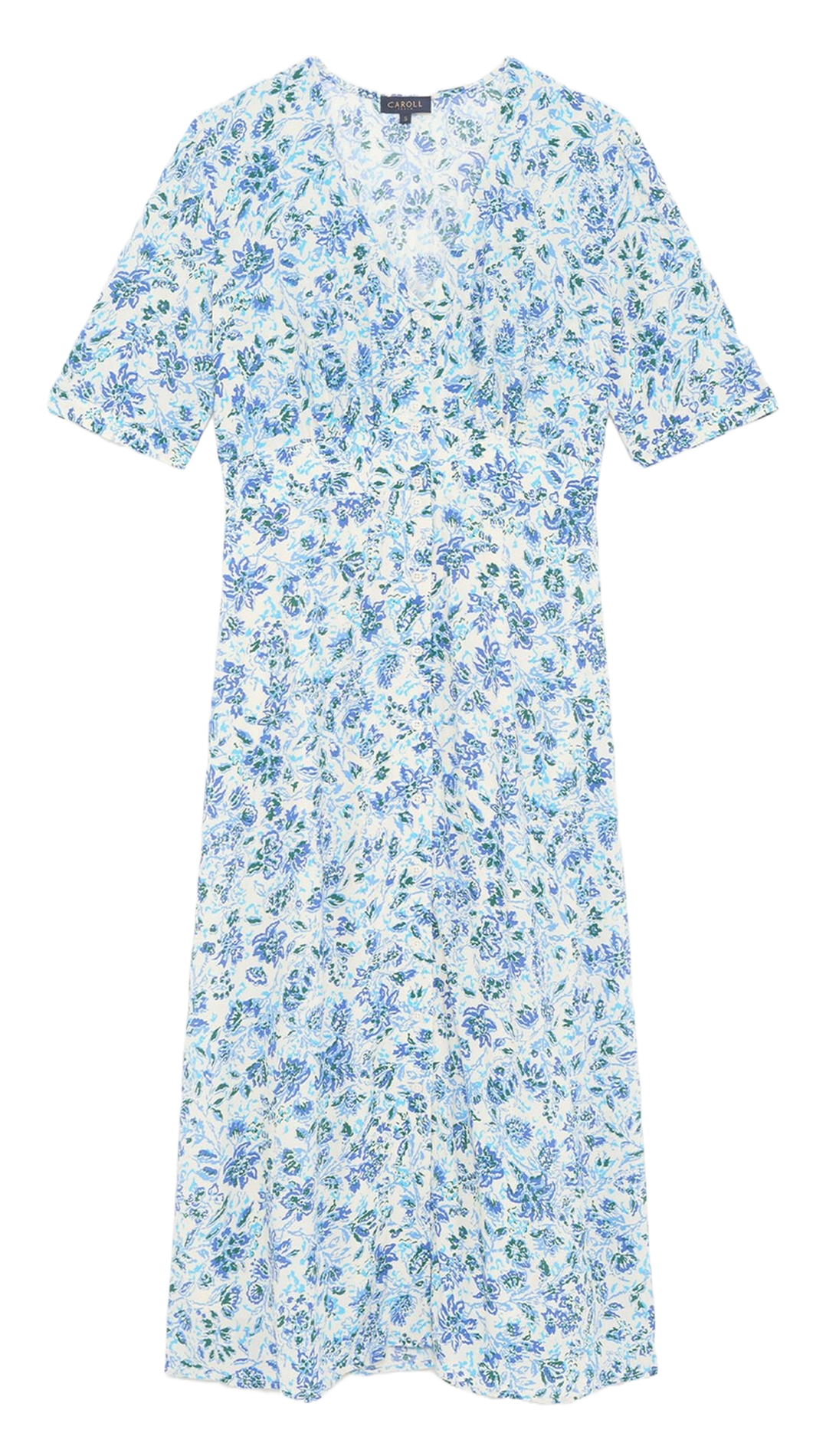 Flowing V-neck printed midi dress CAROLL Blue