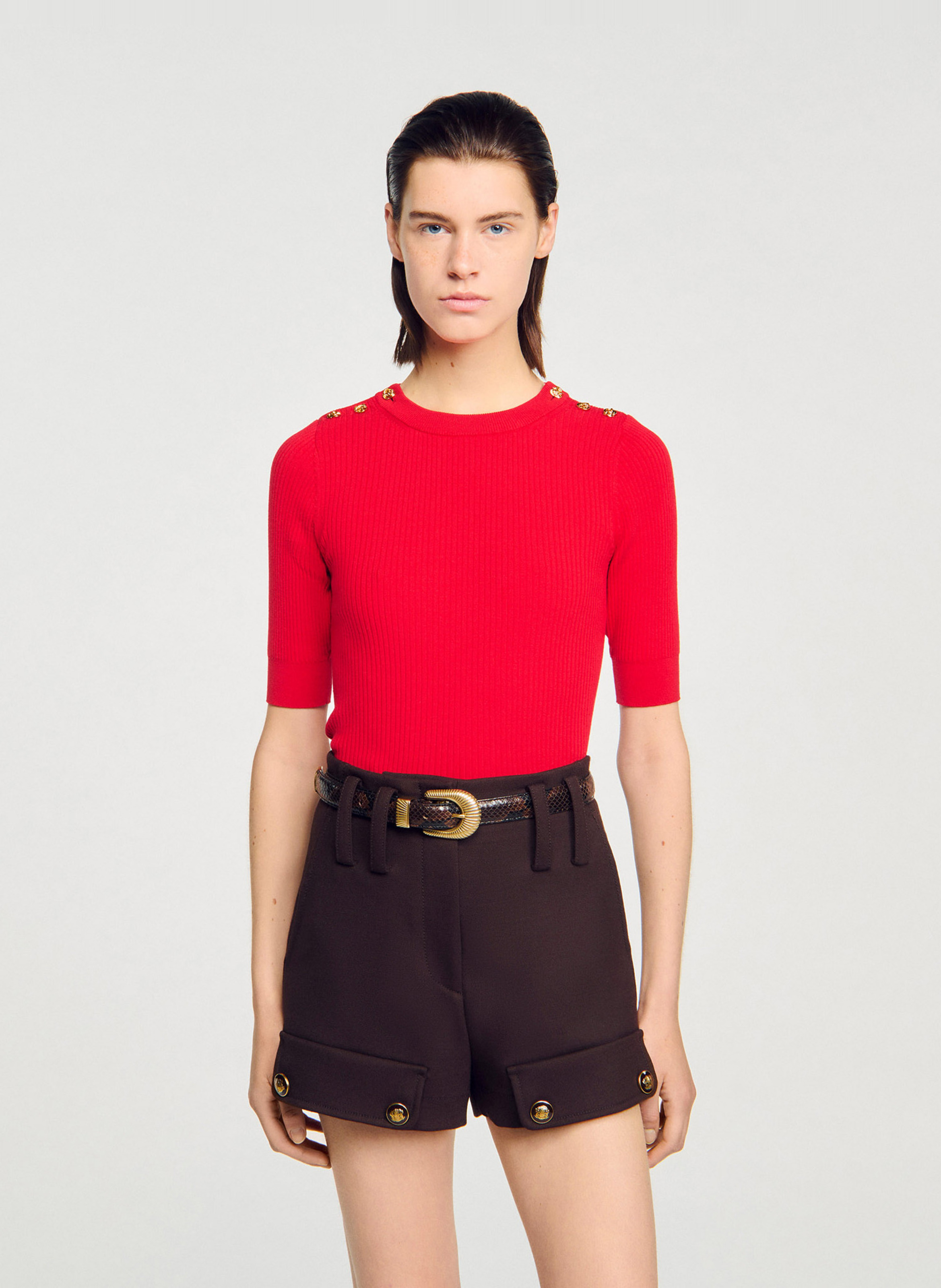 Top col rond  SANDRO Rouge