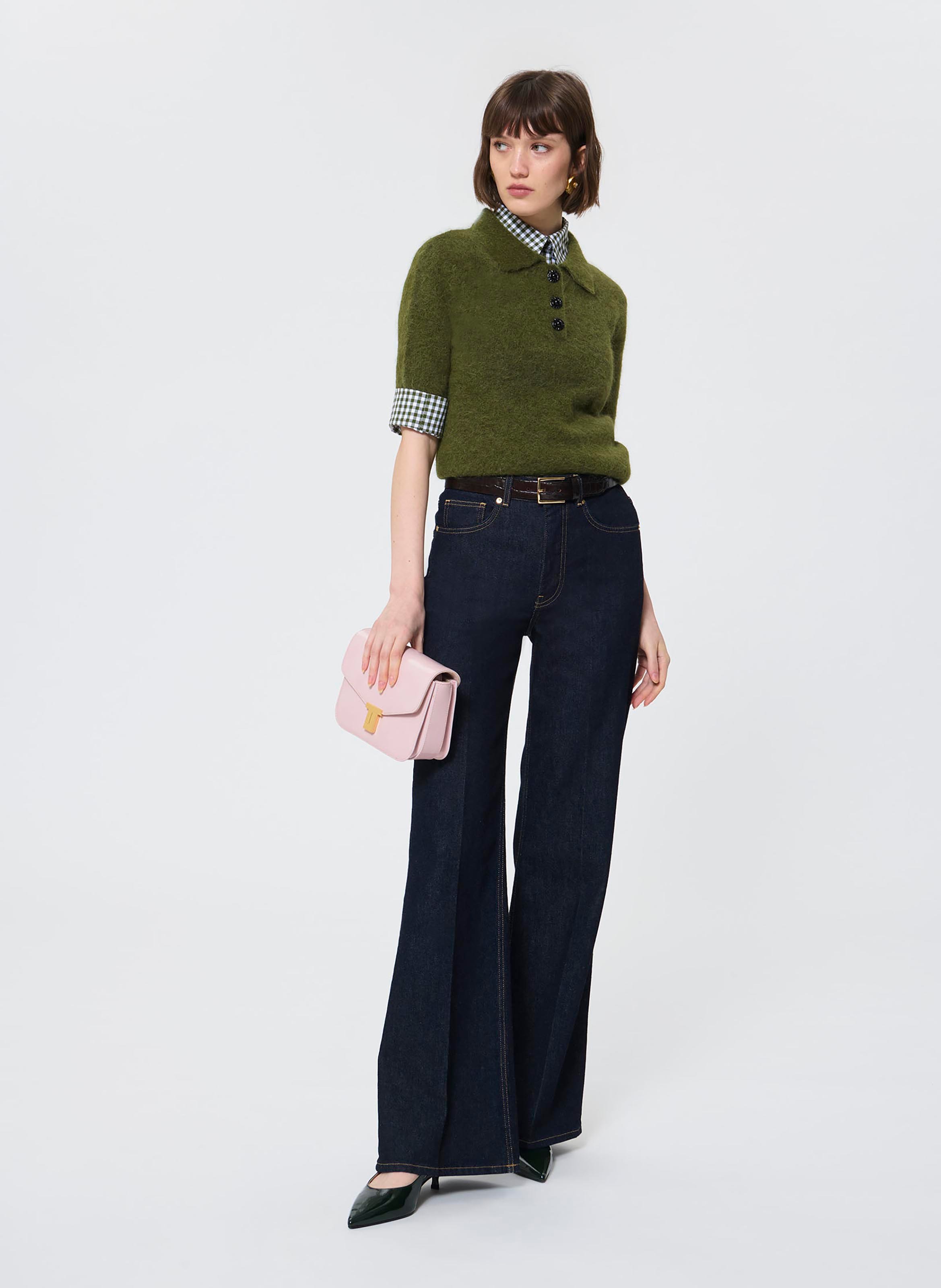 High-waisted raw denim flared jeans TARA JARMON Blue