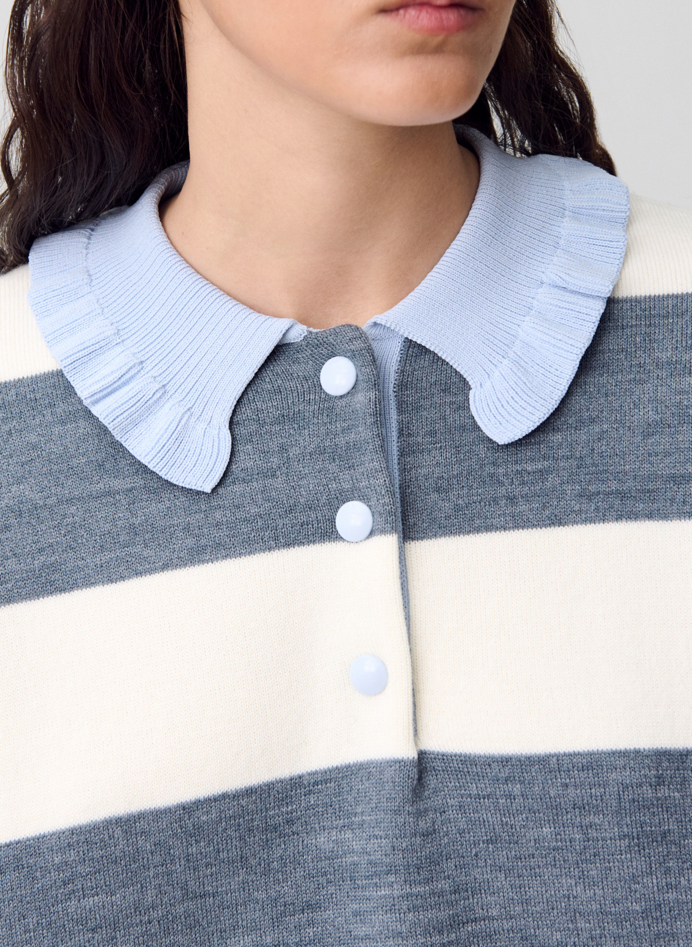 Pull col polo à rayures  CLAUDIE PIERLOT Gris