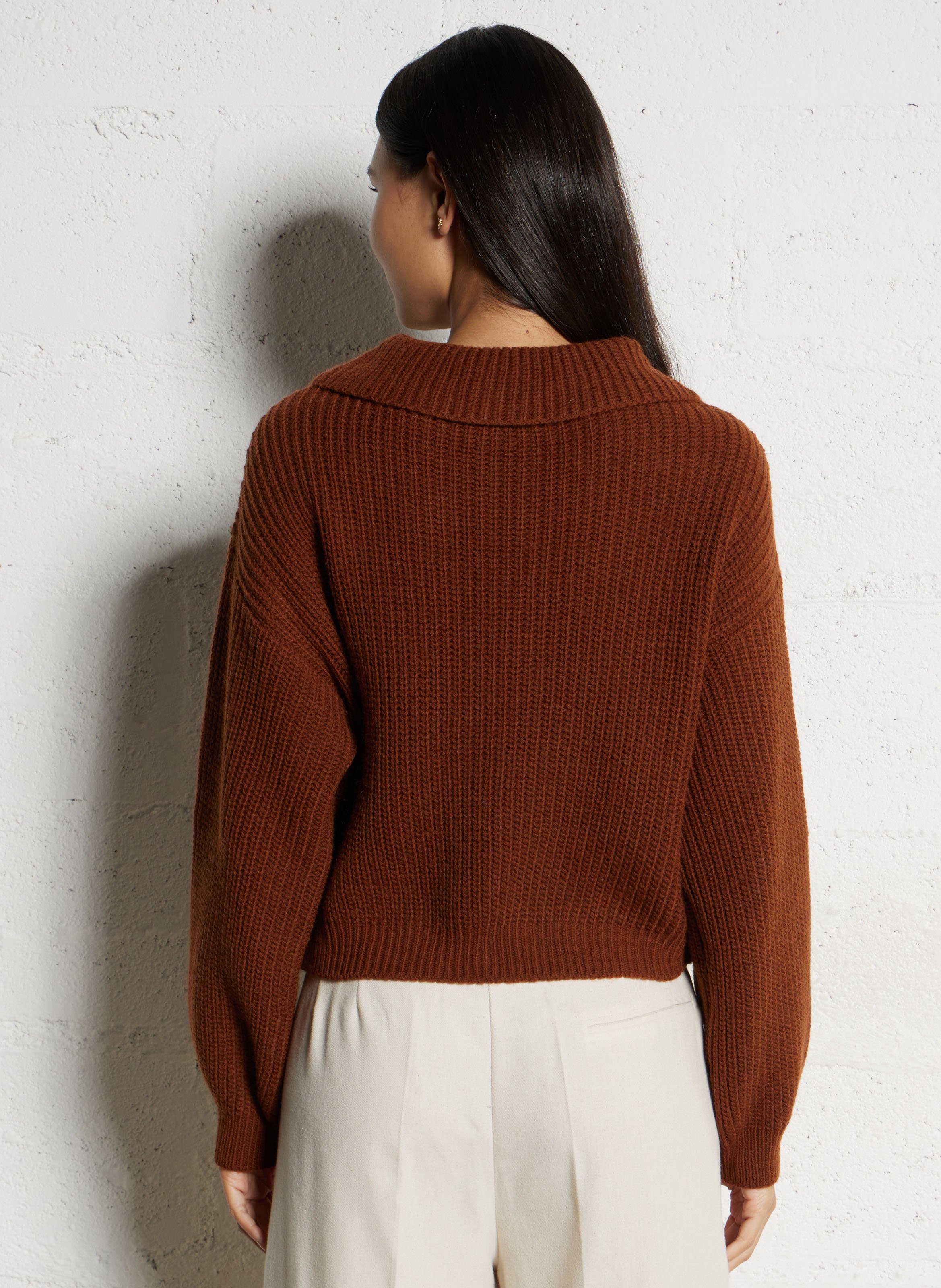 Pull oversize col classique en laine mélangée TINSELS Marron