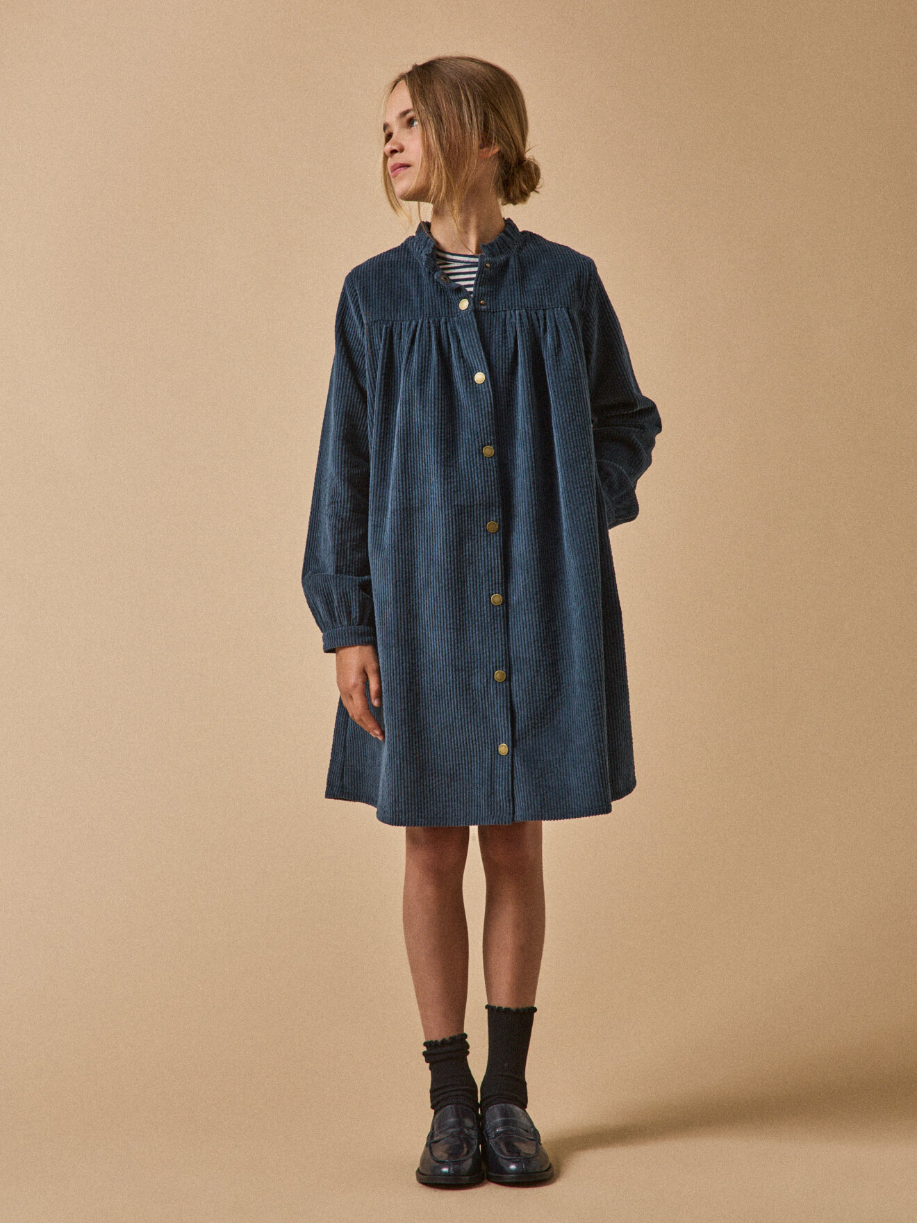 Embossed Velvet Shirt Dress CYRILLUS Blue