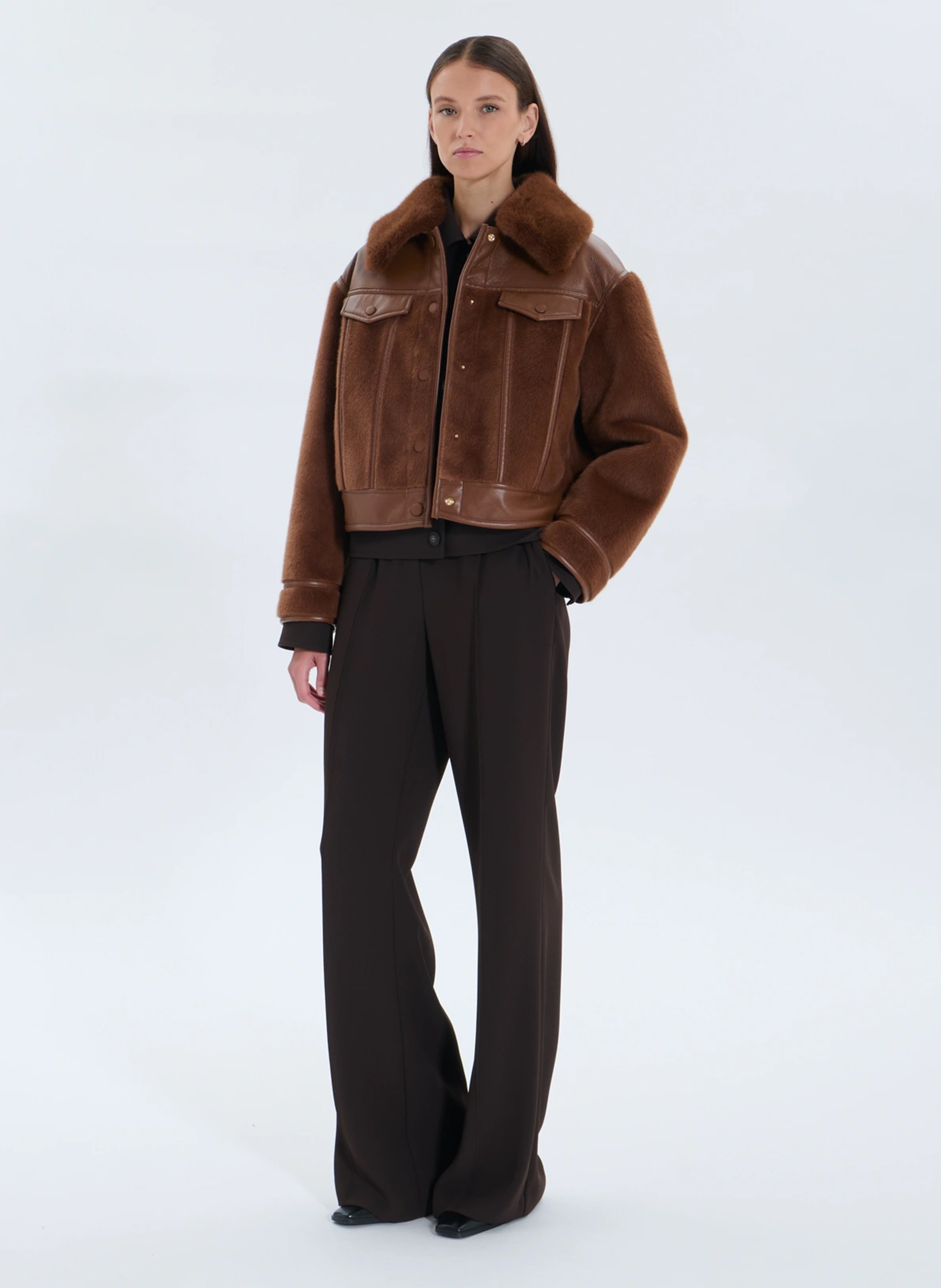 Short faux fur jacket ZAPA Brown