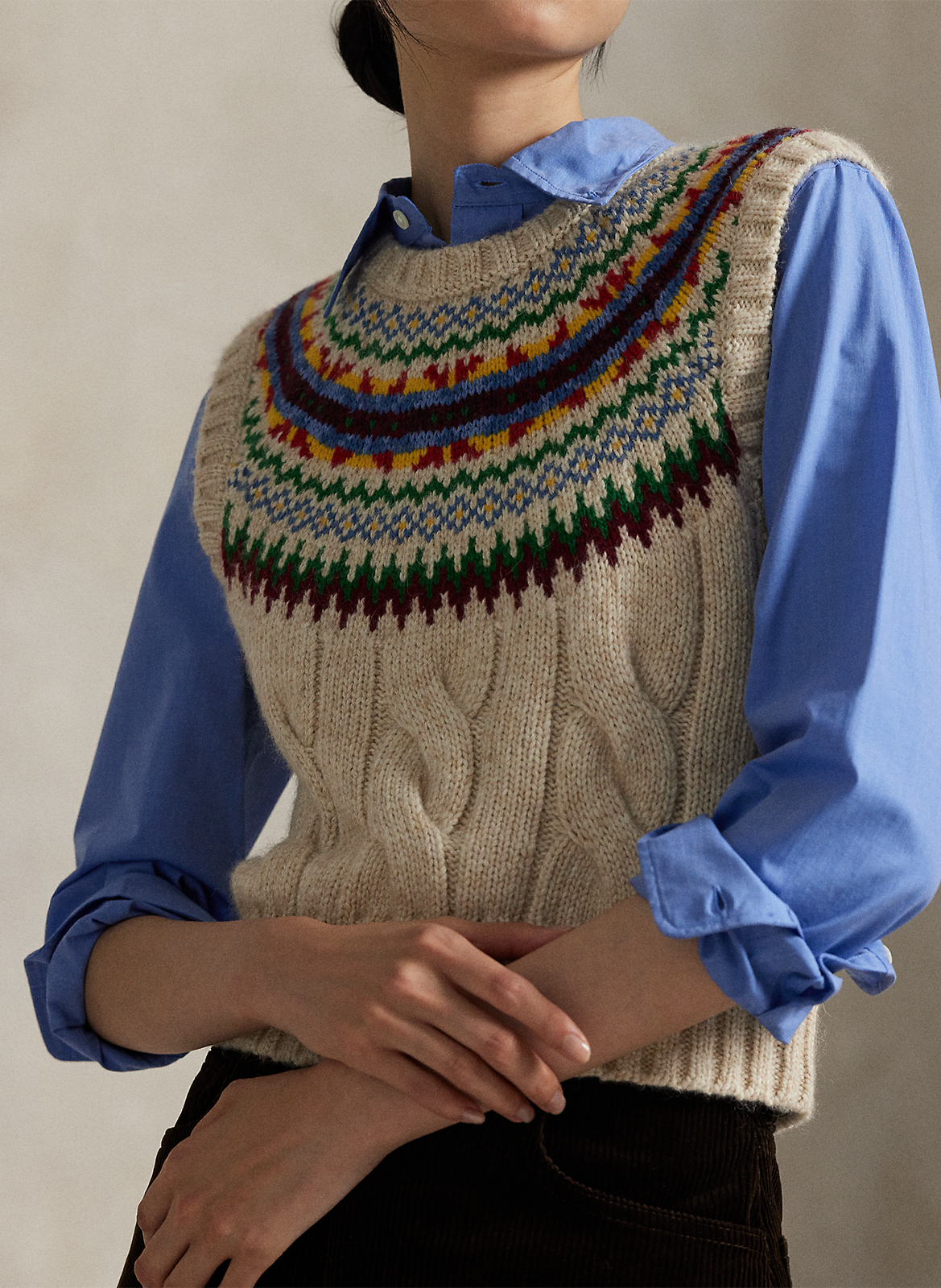 Pull col rond en coton mélangé POLO RALPH LAUREN Beige