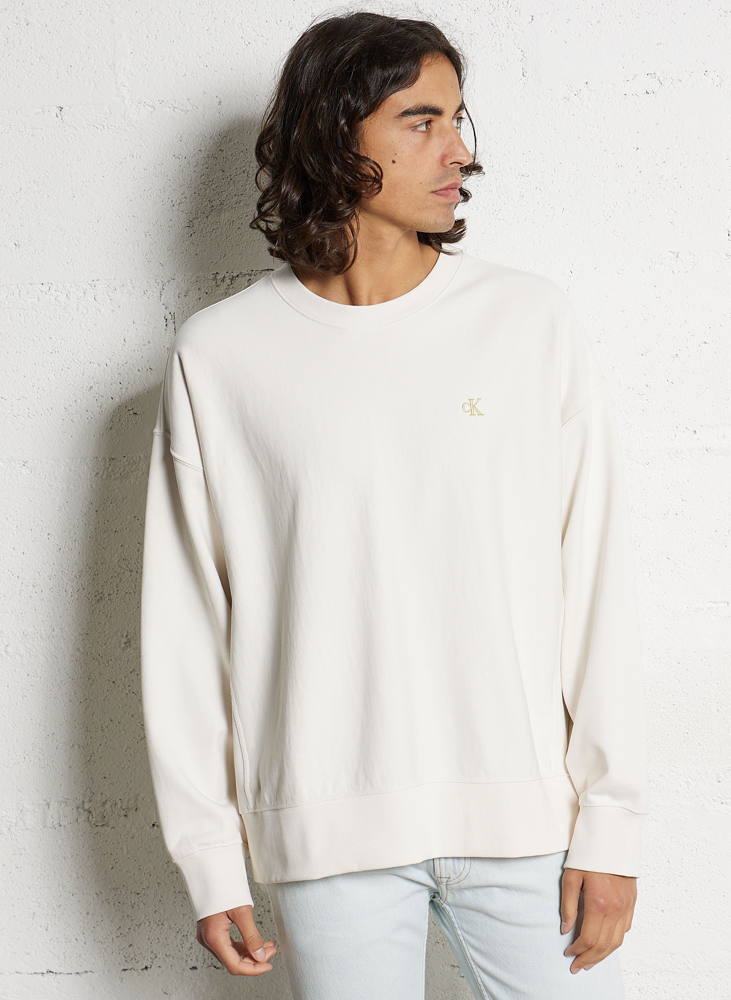 Sweat col rond droit avec broderie logo CALVIN KLEIN
