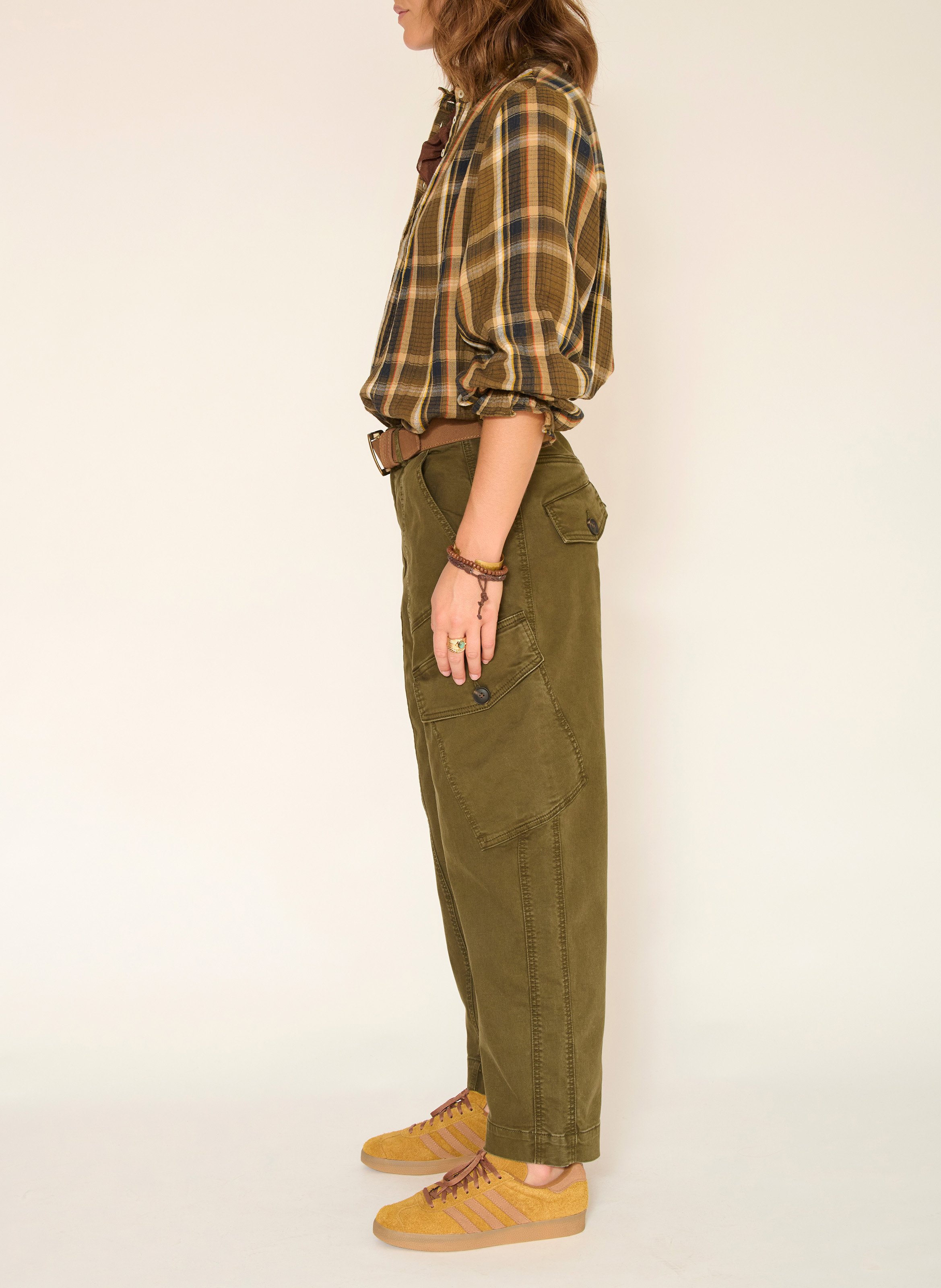 Pantalon large en coton mélangé MKT Kaki