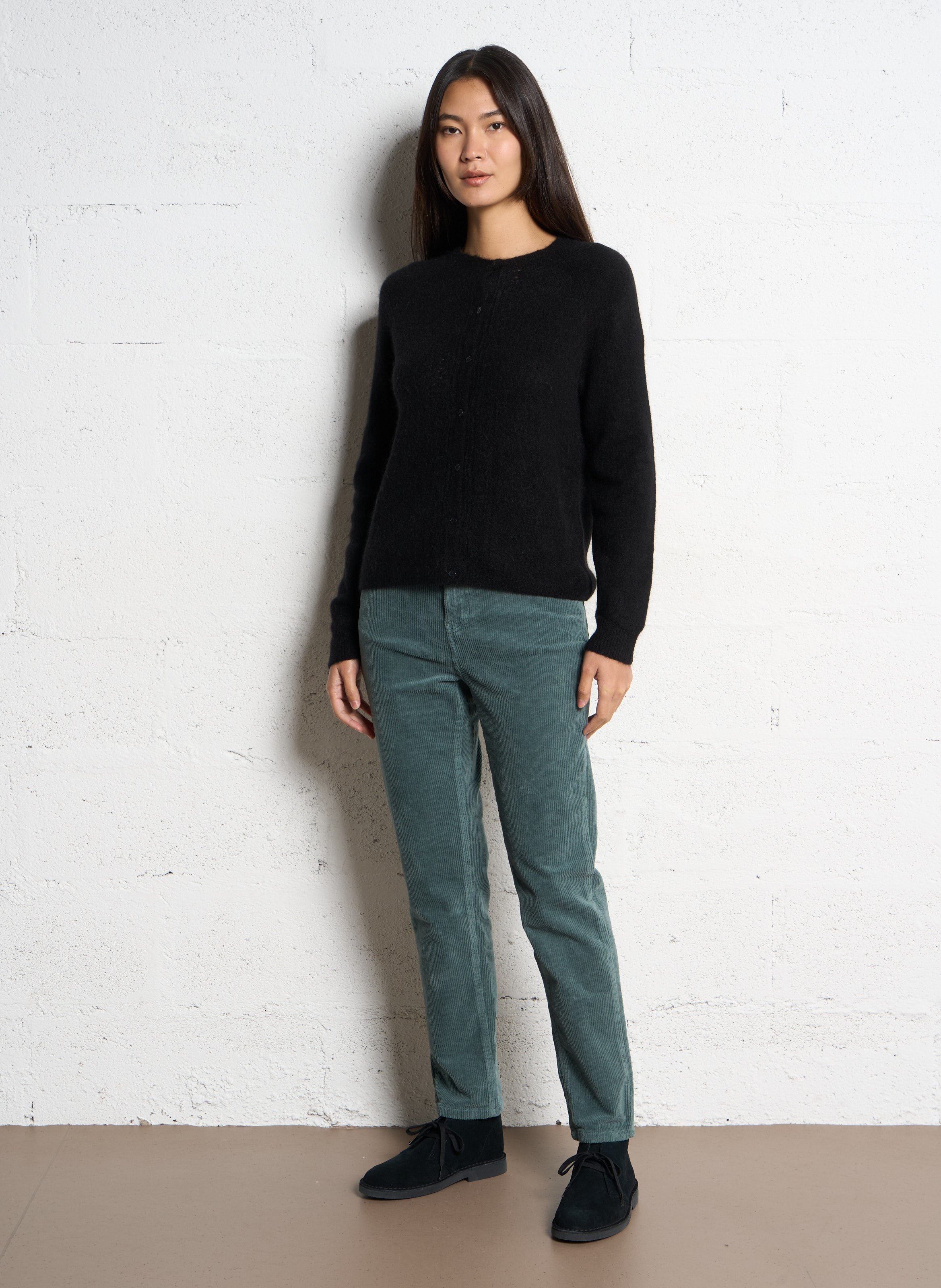 Pantalon droit velours côtelé en coton stretch  SUD EXPRESS Gris