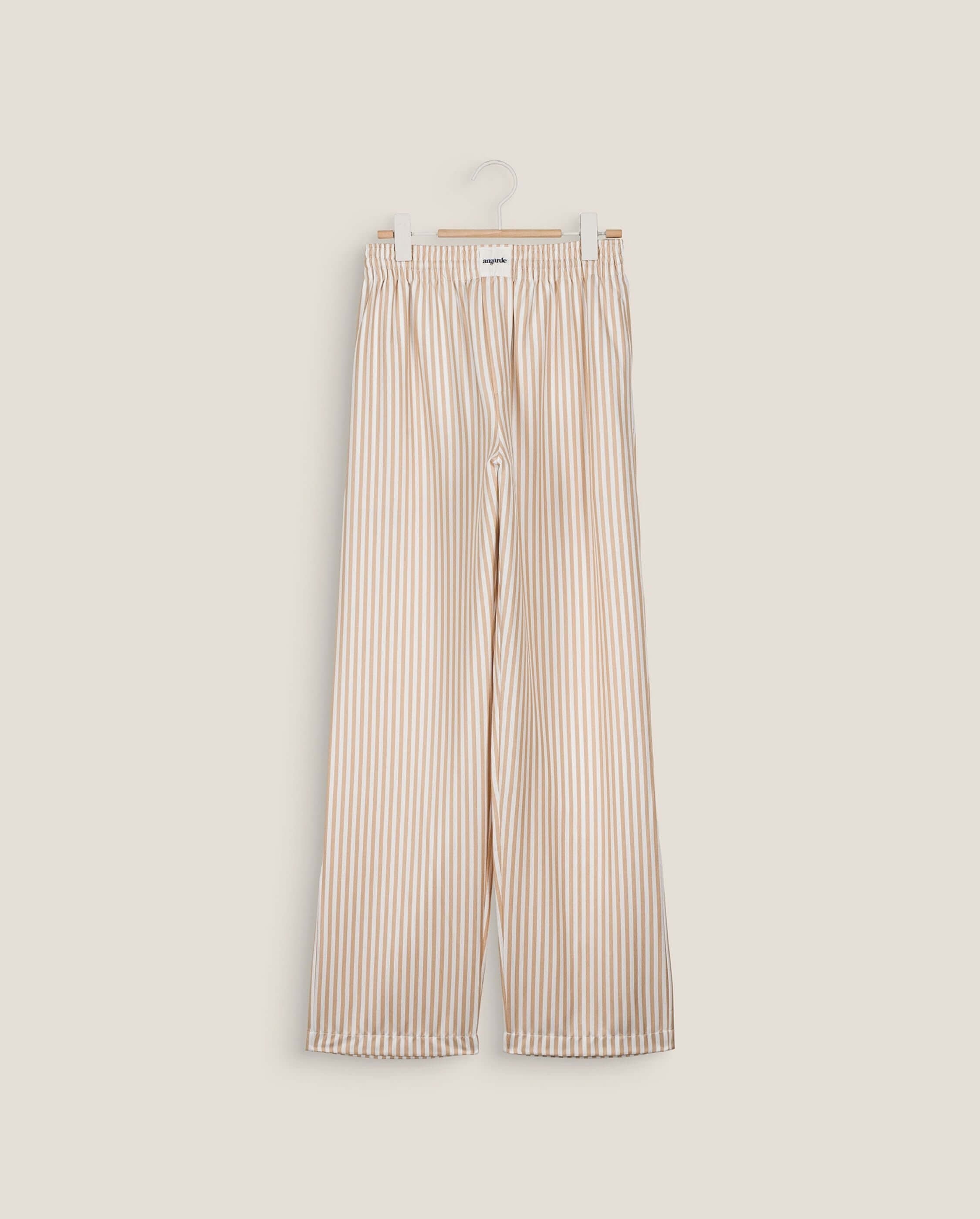 Women's Tencel pants, latte stripes ANGARDE Brown