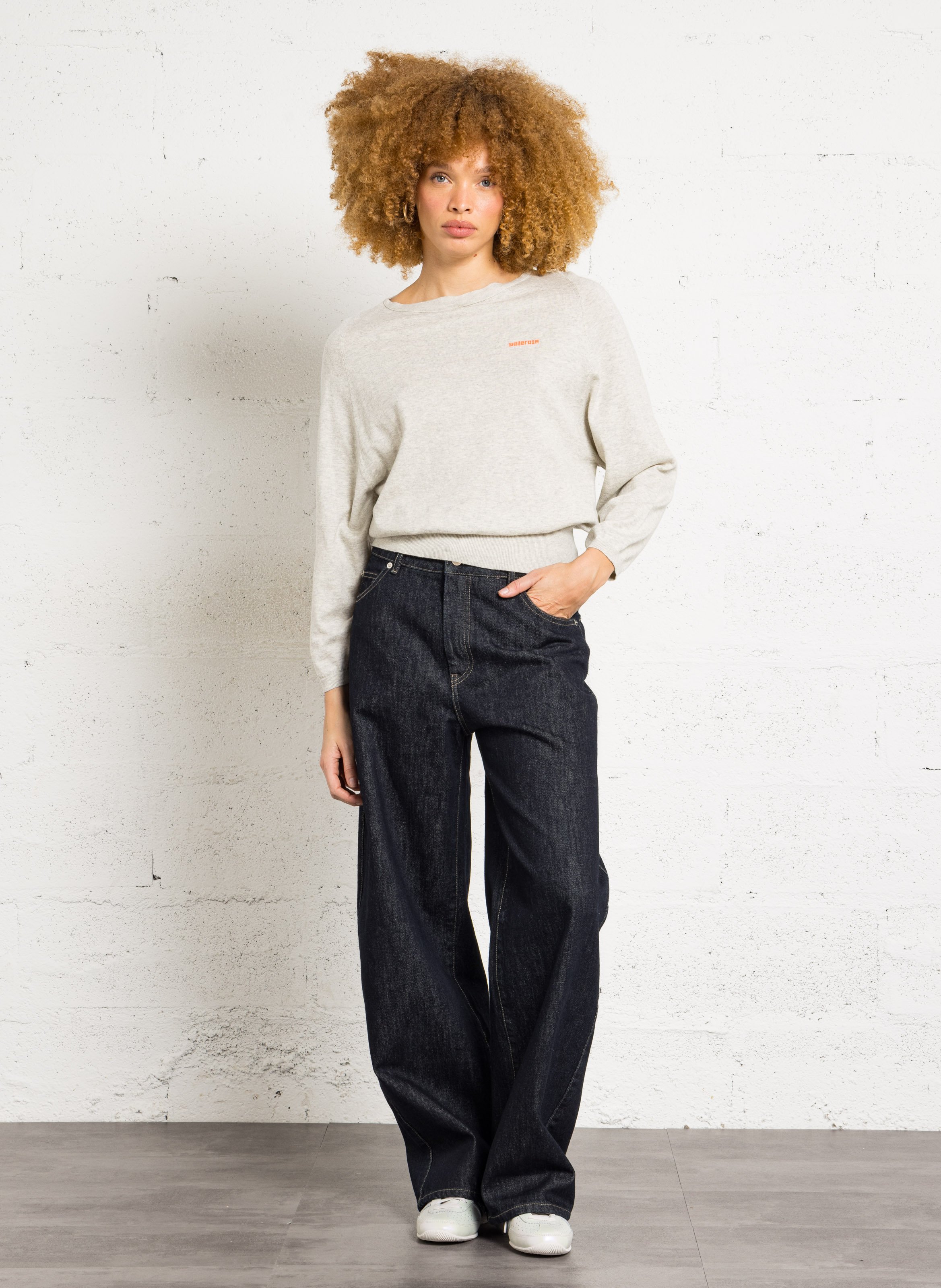 Ärmelloser Pullover mit Schnürung aus Baumwolle und Wolle BELLEROSE Beige