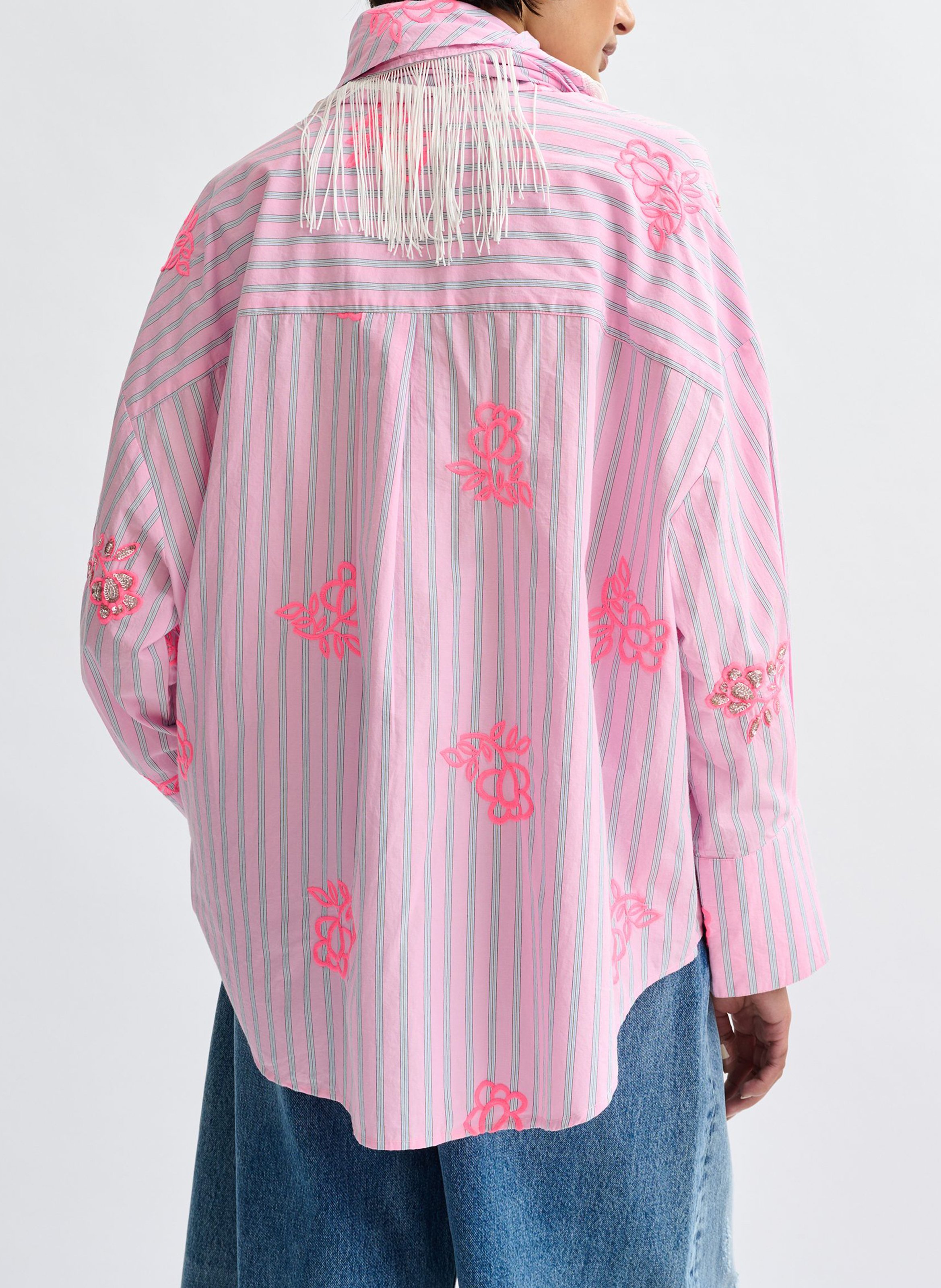 Oversized striped shirt with embroidery ESSENTIEL ANTWERP Pink