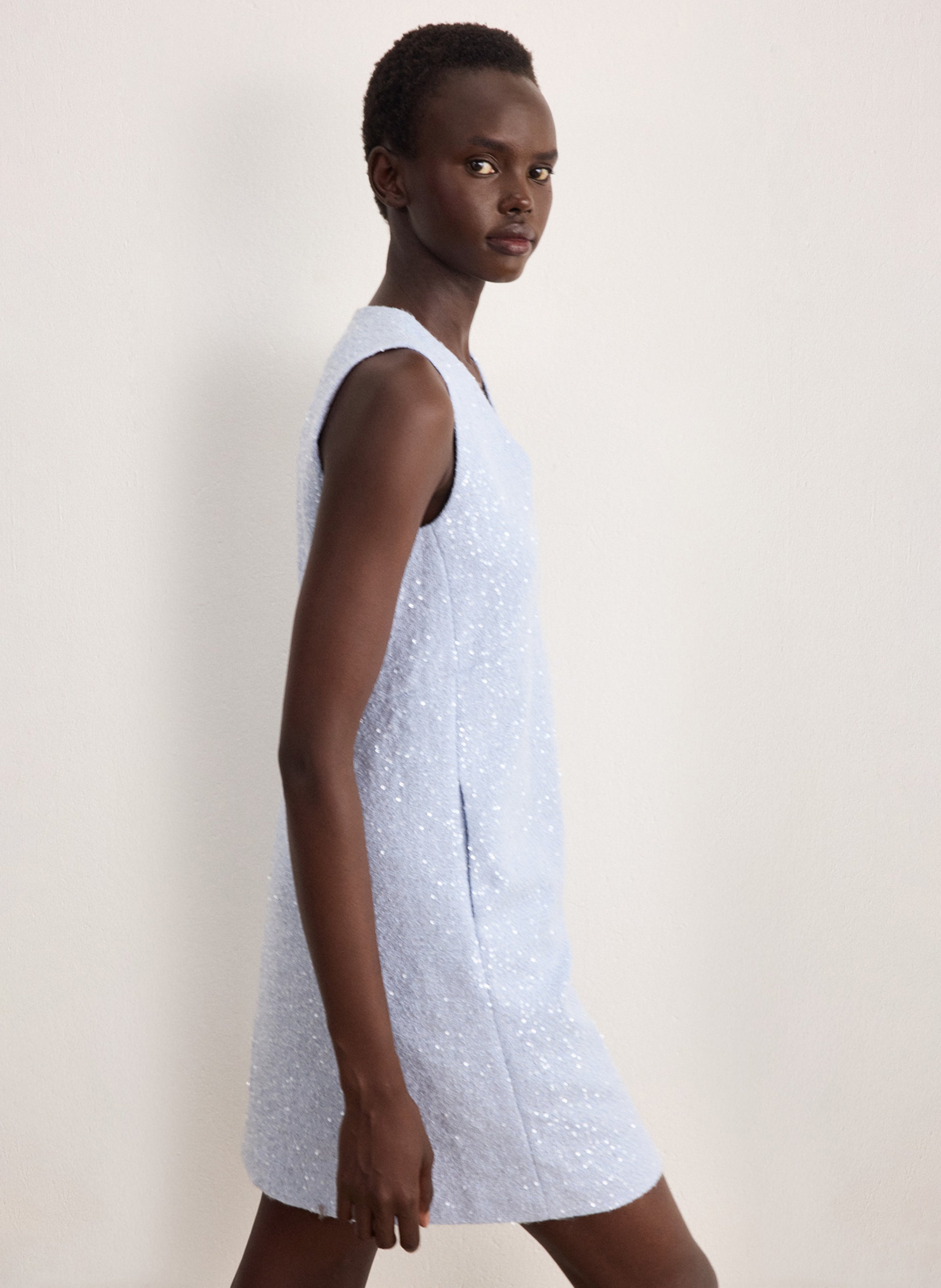 Rechte jurk met V-hals PABLO Blauw