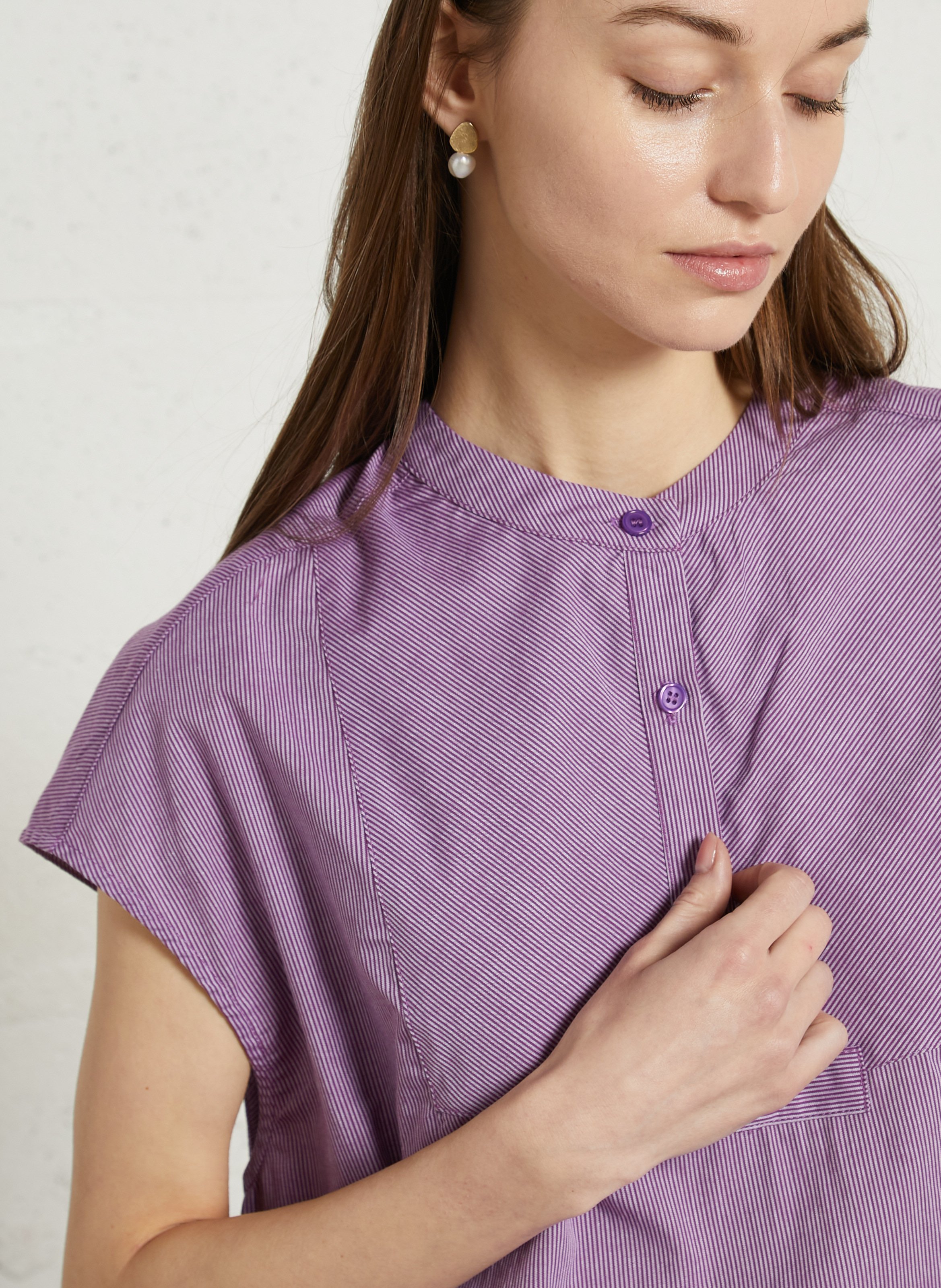 Top ample à rayures fines en coton SEE U SOON Violet