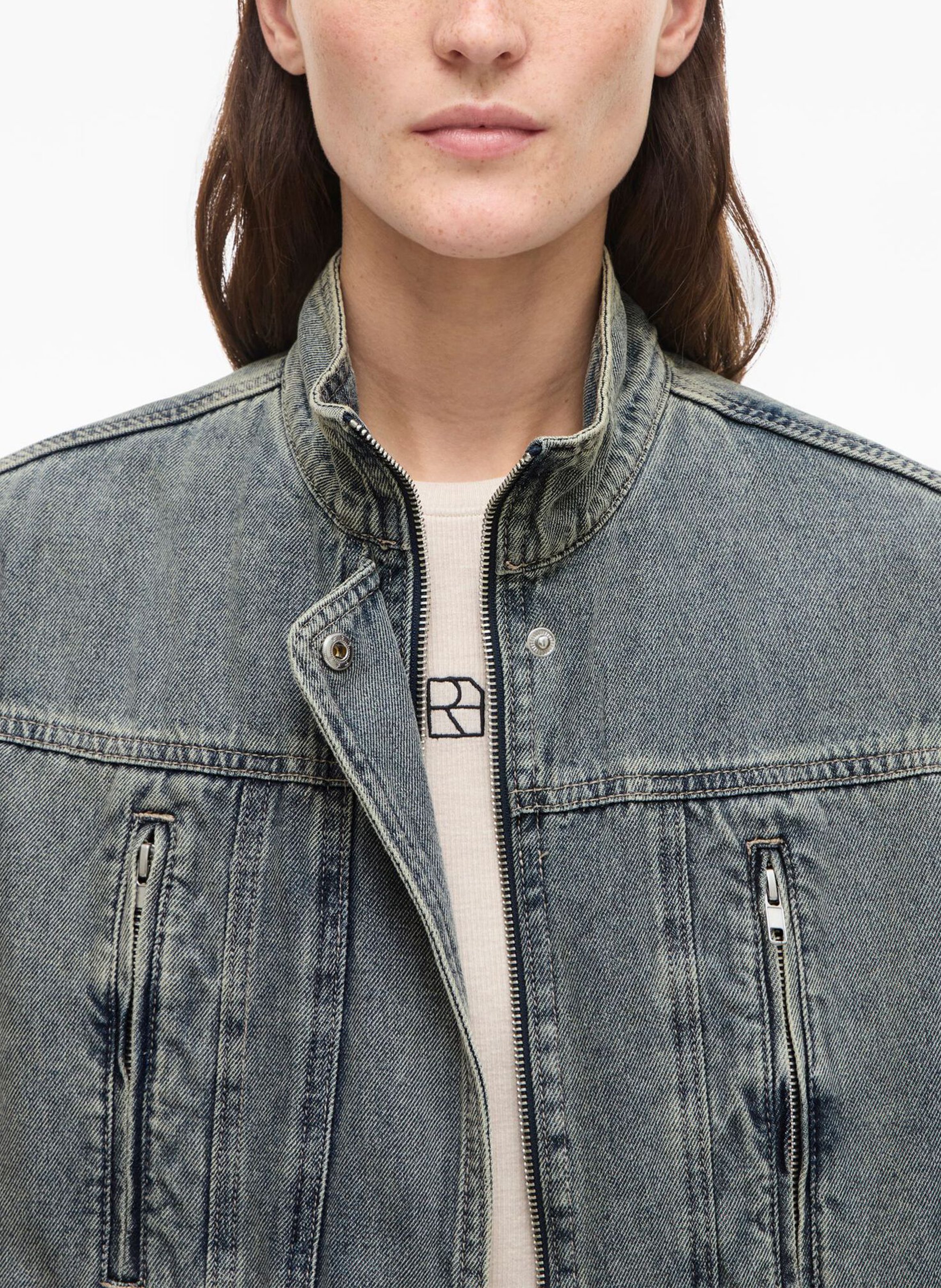 Oversized high-neck jacket in cotton and recycled cotton ROUGE EDIT Blue