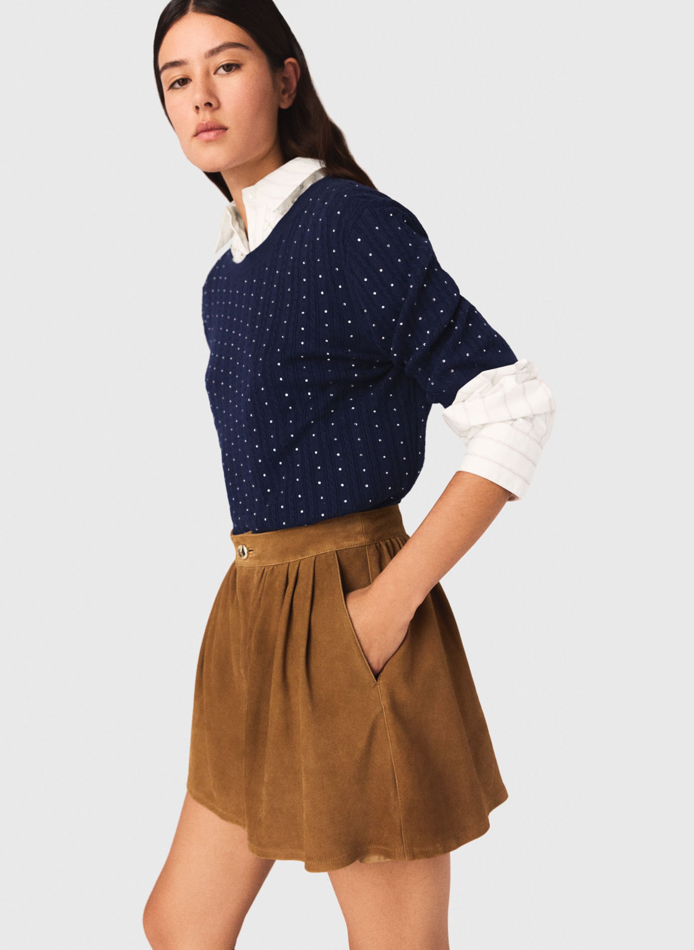 Flared leather skirt MAJE Beige