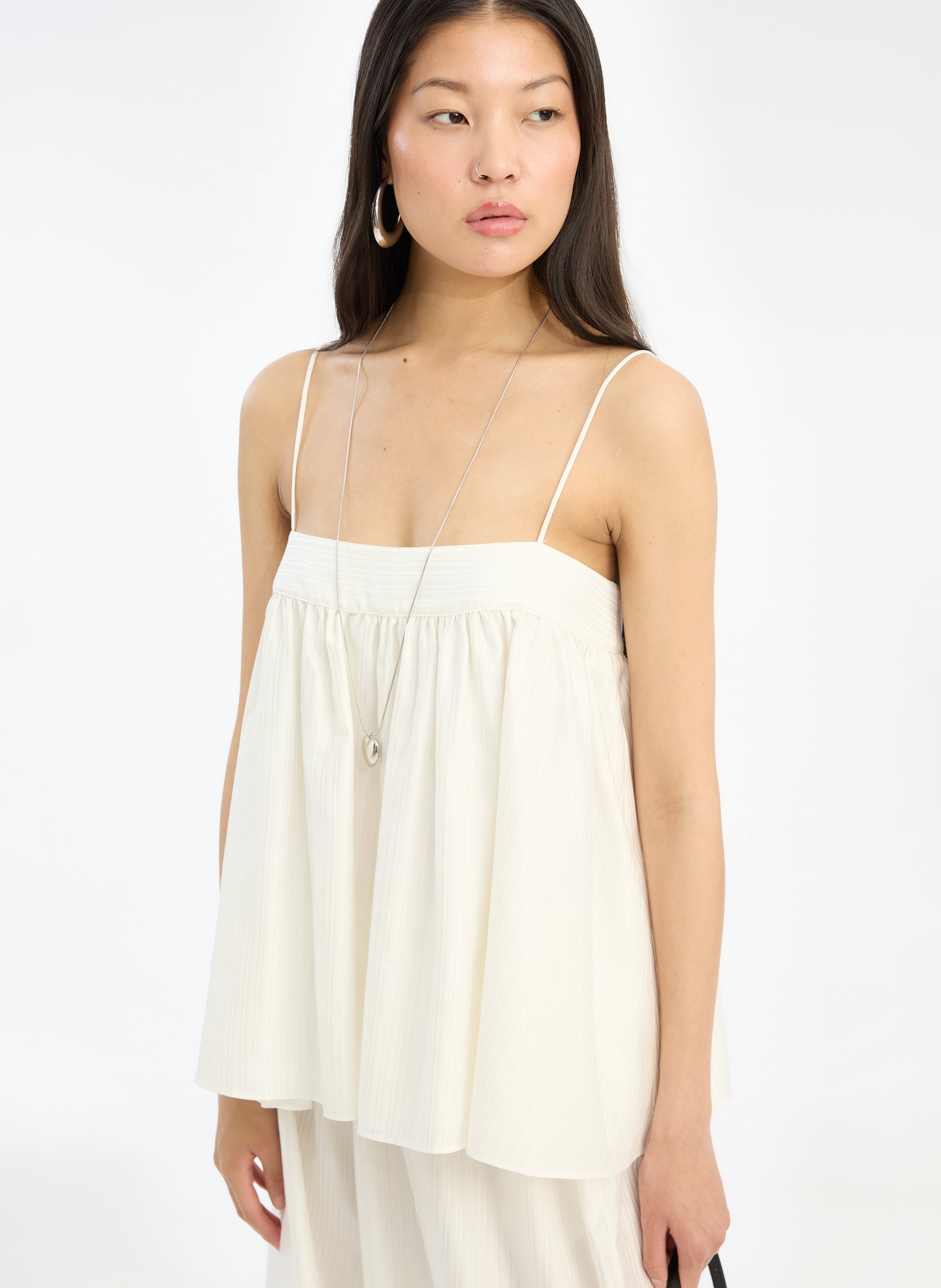 Top ample à bretelles fines rayé ROTATE Blanc