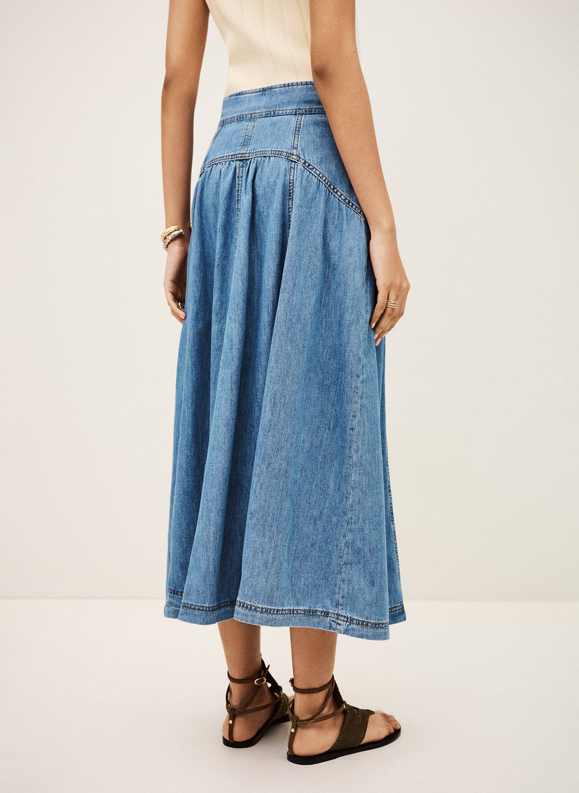 Jupe évasée taille haute en denim BA&SH Bleu