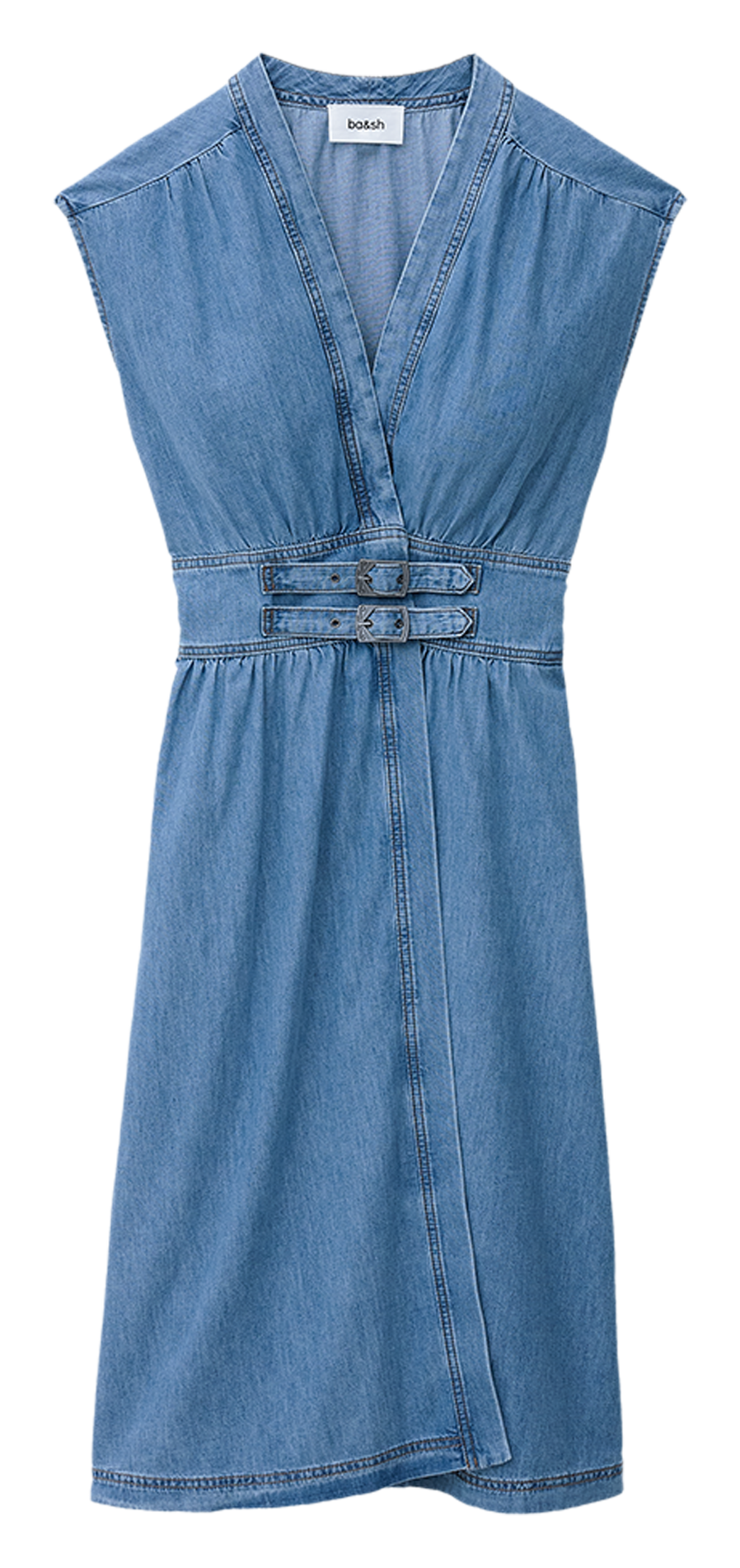 Robe midi portefeuille sans manches BA&SH Bleu