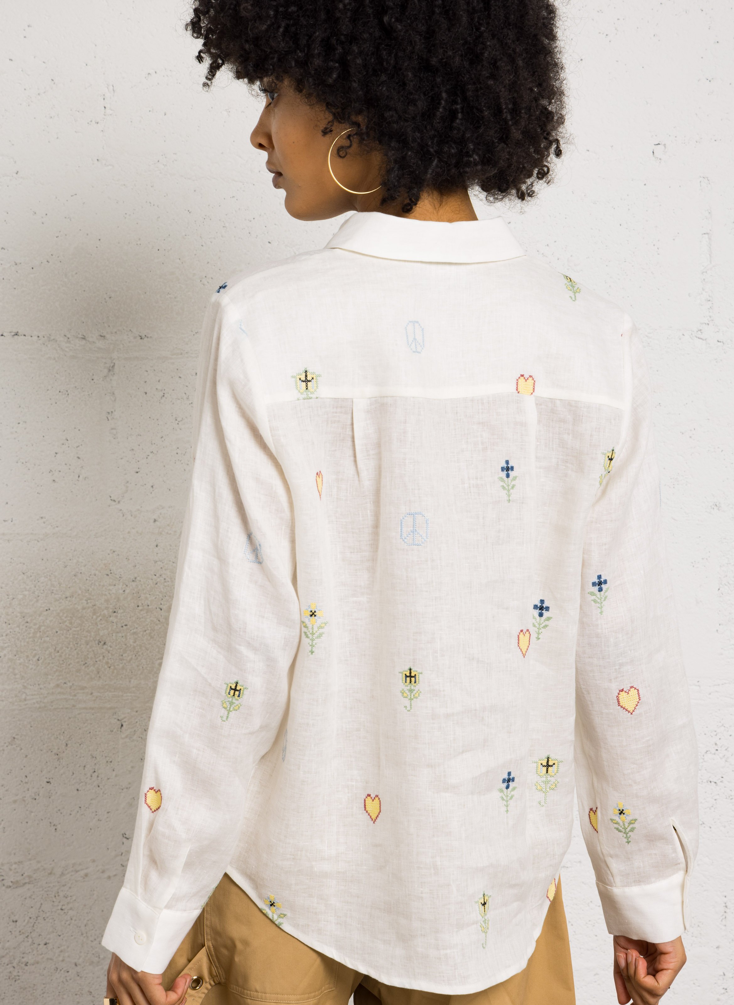 Checked linen shirt with classic collar BERENICE White