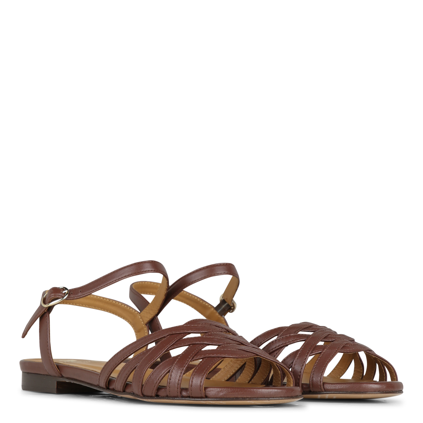 Avarca Berlin - Flache Ledersandalen mit Samt BOBBIES Braun