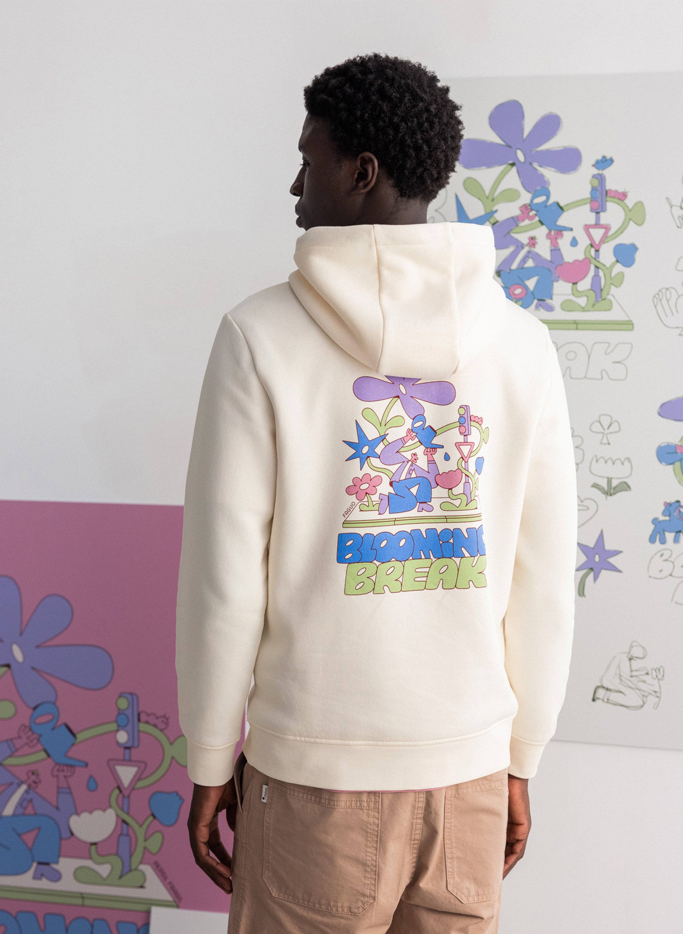 Rechte sweater met ronde hals en capuchon van katoenmix FAGUO Beige