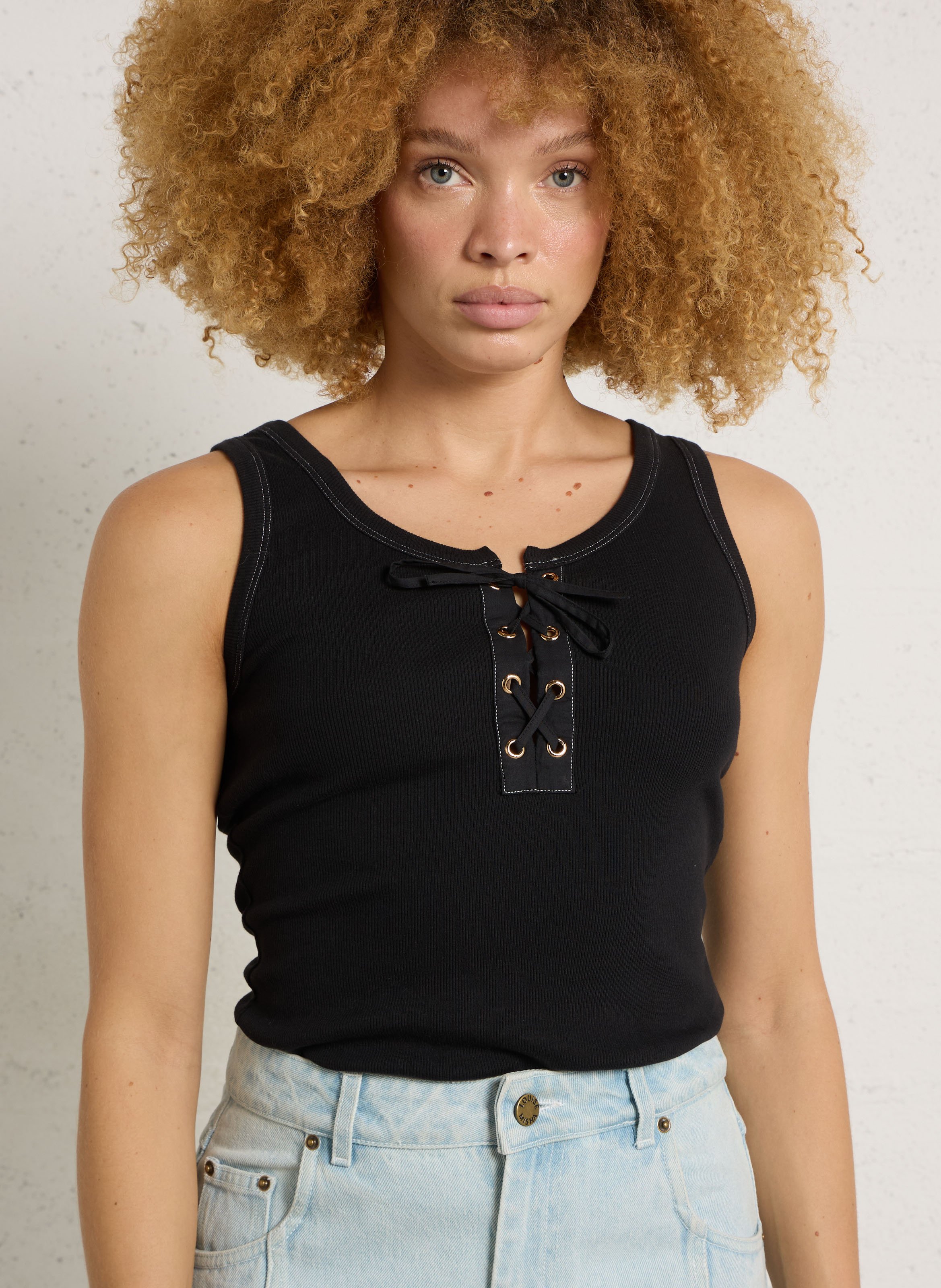 Gerade geschnittenes Baumwoll-Tanktop BERENICE Schwarz