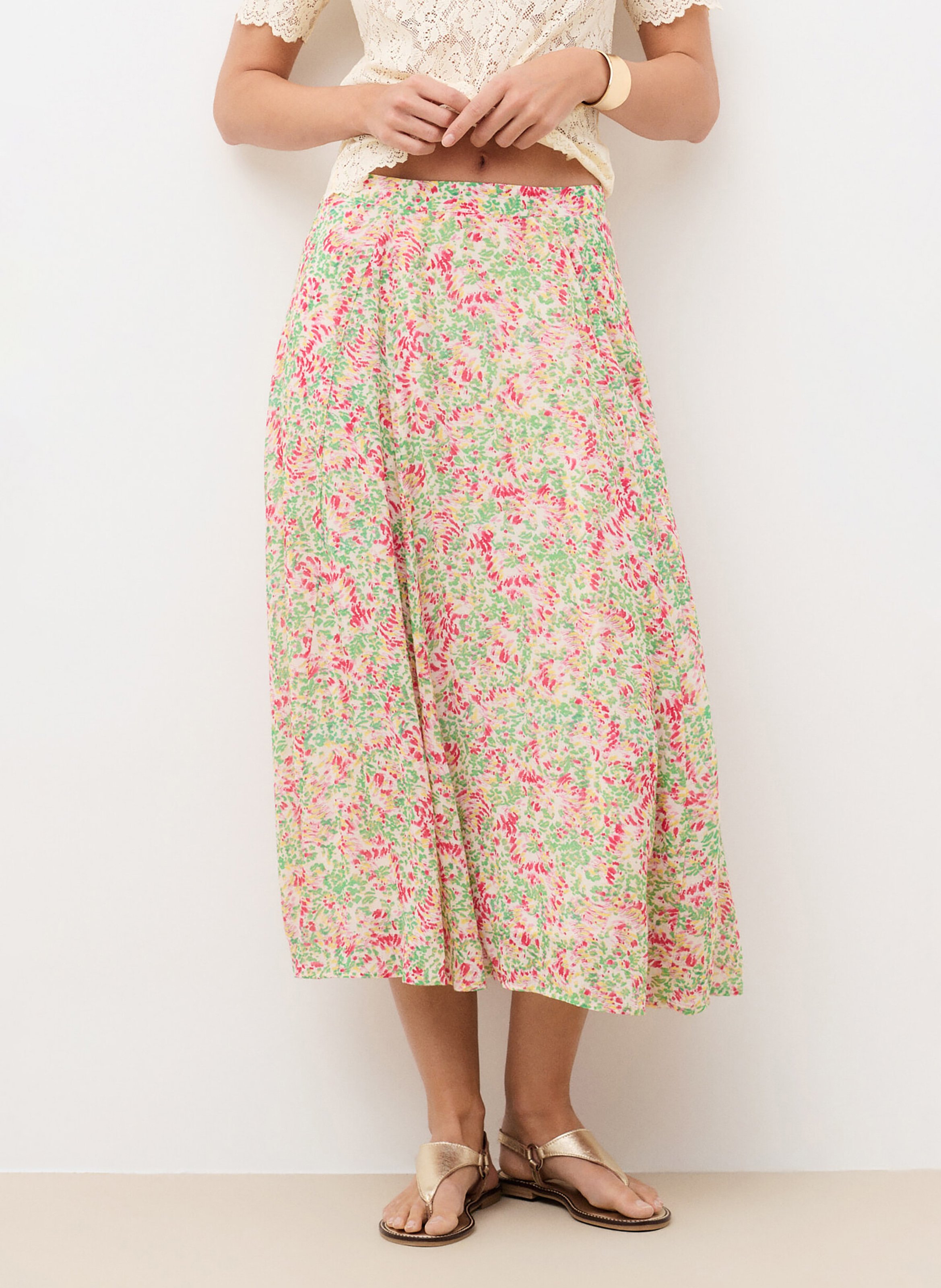 Fließender ausgestellter Rock mit Mustern CAROLL Grun